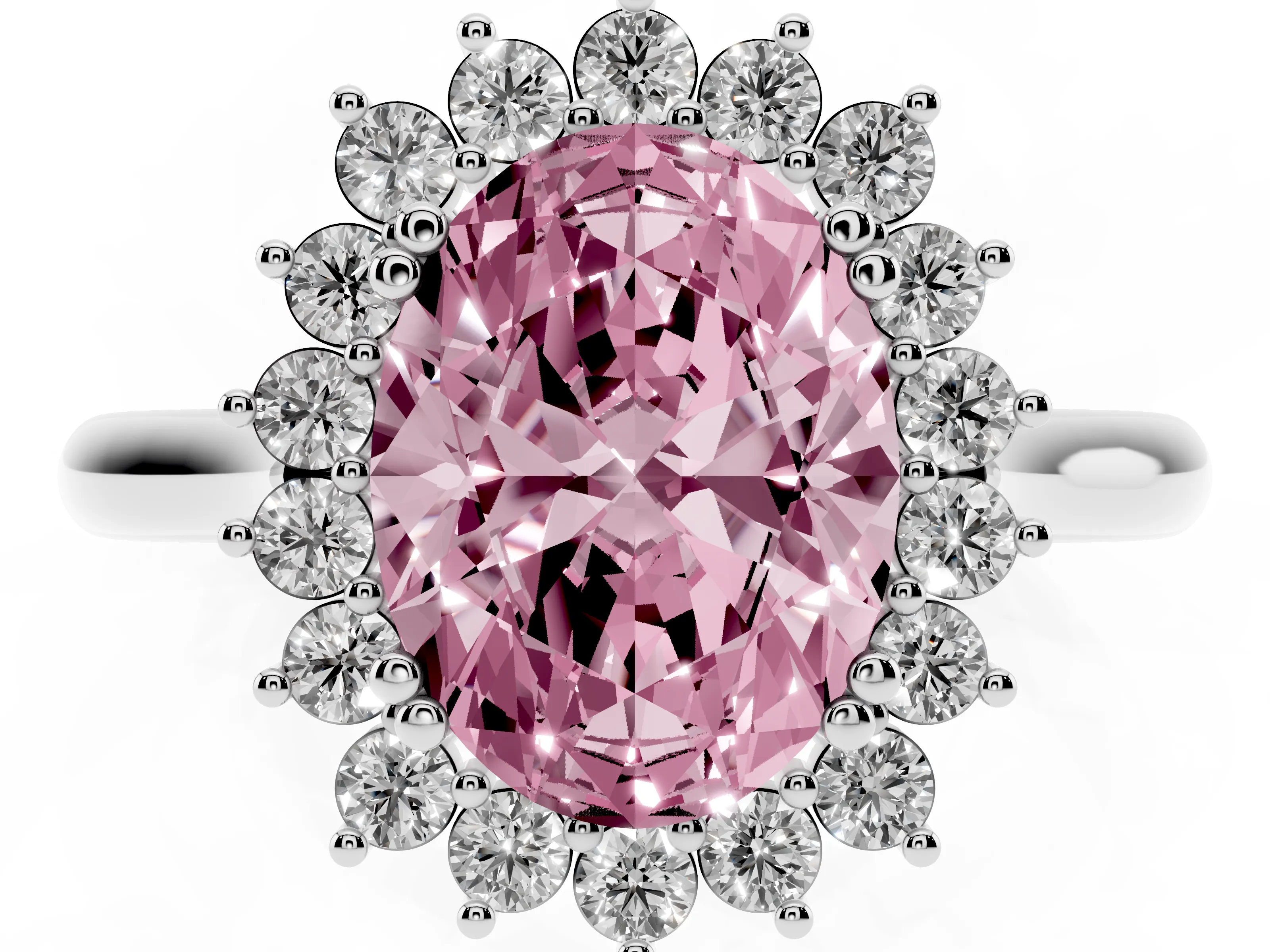 Fancy Pink Oval Cut Diamond Halo Ring Set in White gold with Plain Solitaire Band and Prong Setting