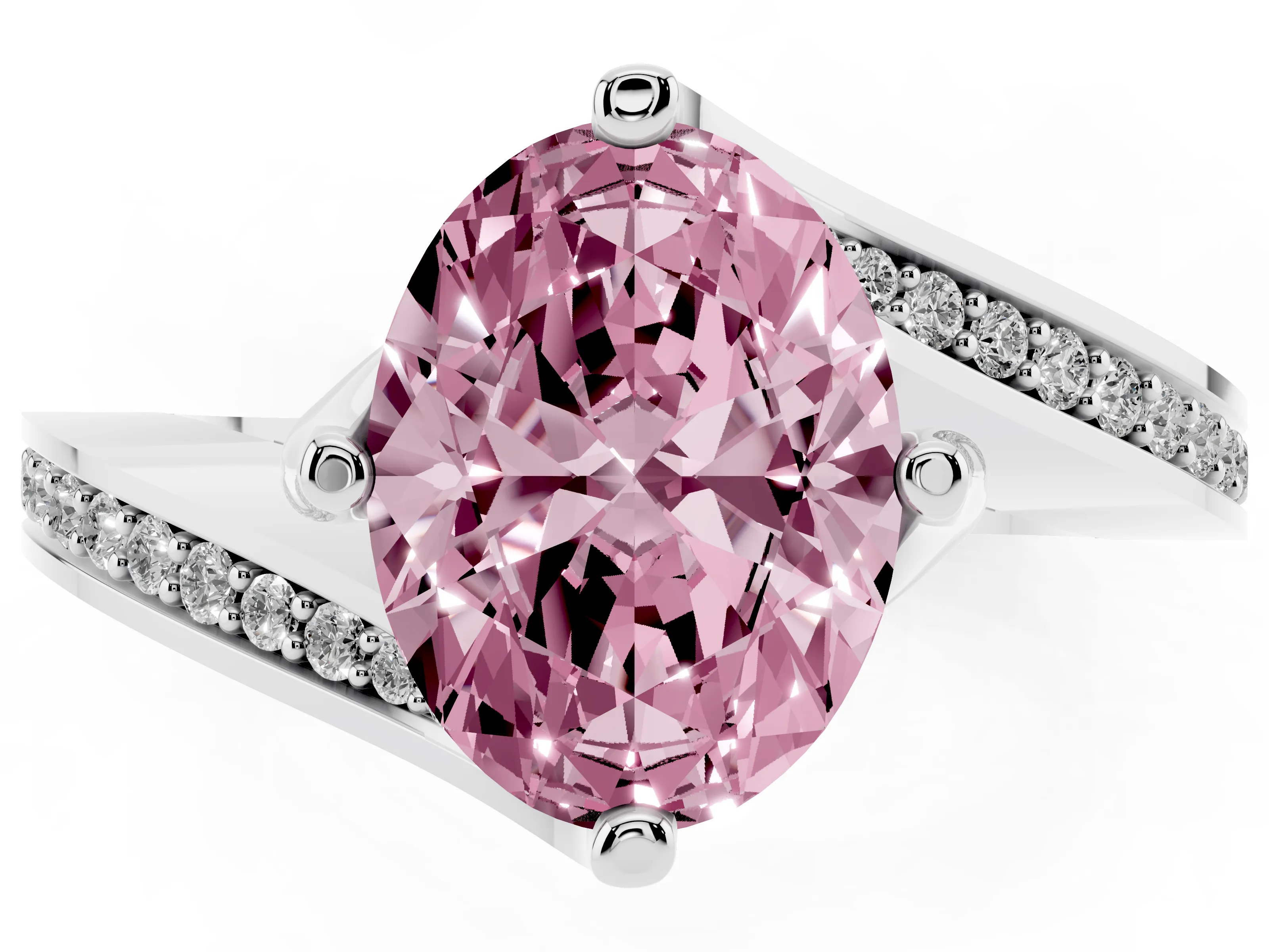 Fancy Pink Oval Cut Diamond Solitaire Ring Set in Silver with Intertwined Pavé Twist Band