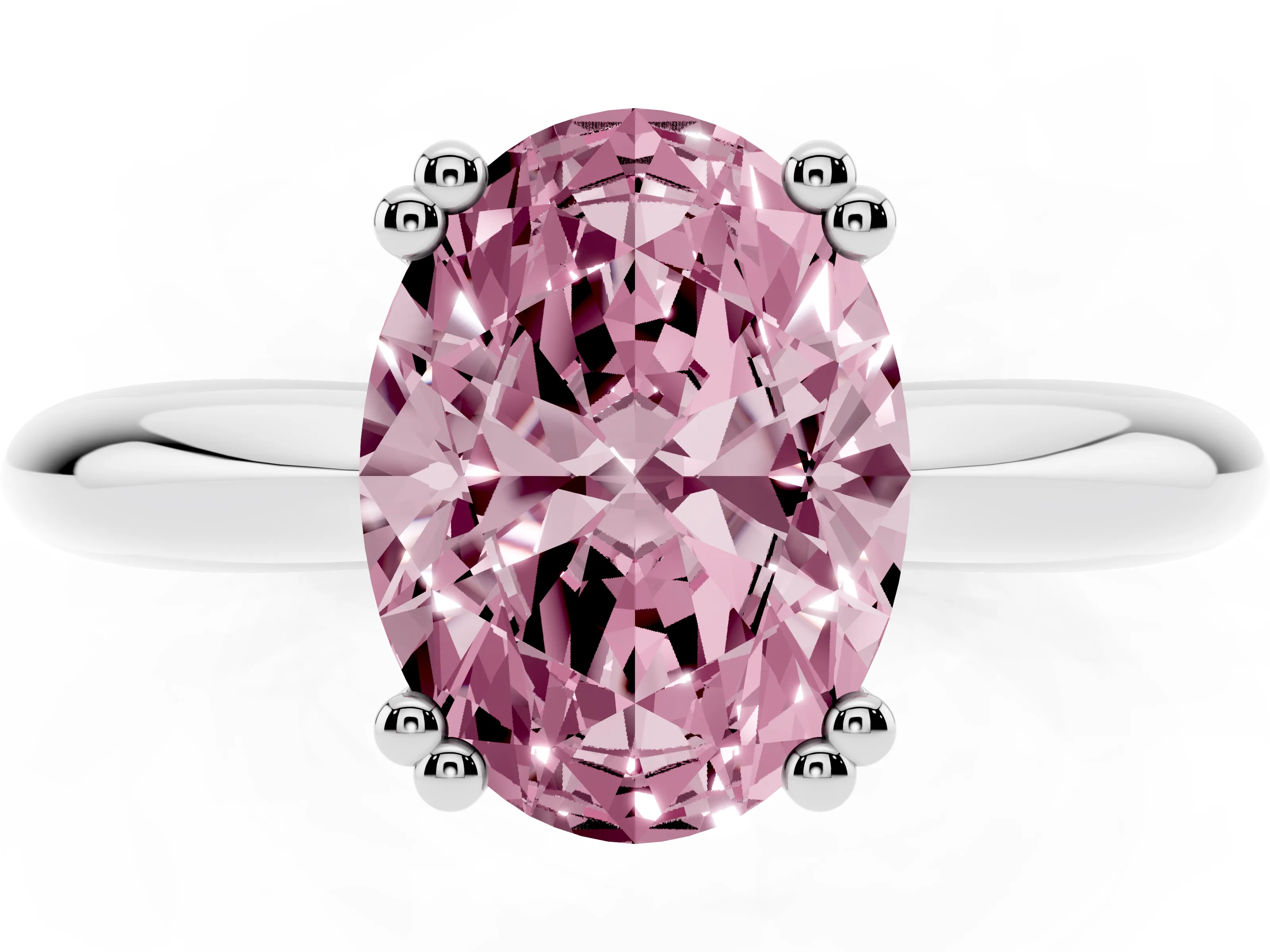 Fancy Pink Oval Cut Diamond Solitaire Engagement Ring Set in Platinum with Tapered Band and Prong Setting