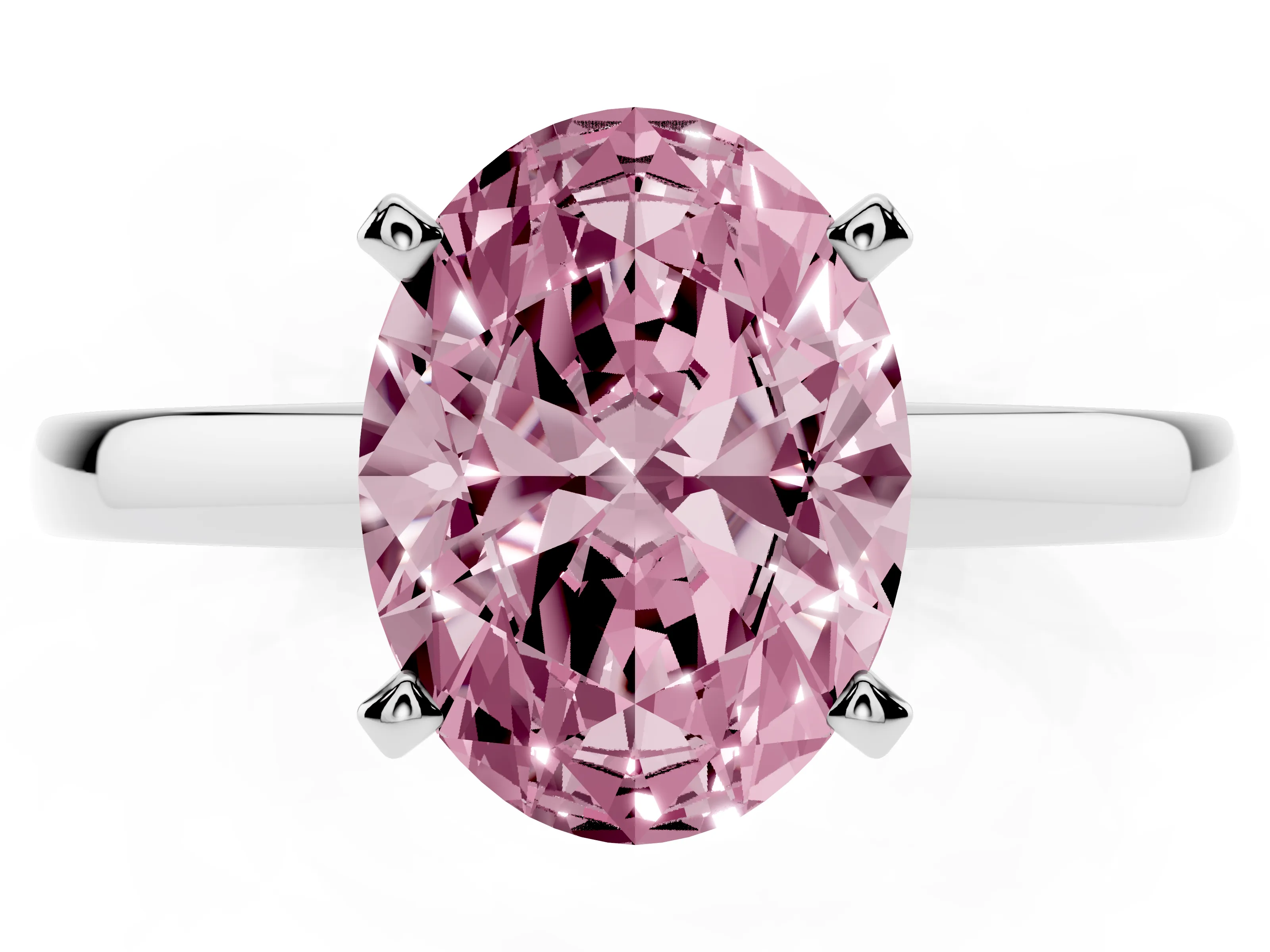 Fancy Pink Oval Cut Diamond Solitaire Engagement Ring Set in Silver with Prong Setting on a Classic Band