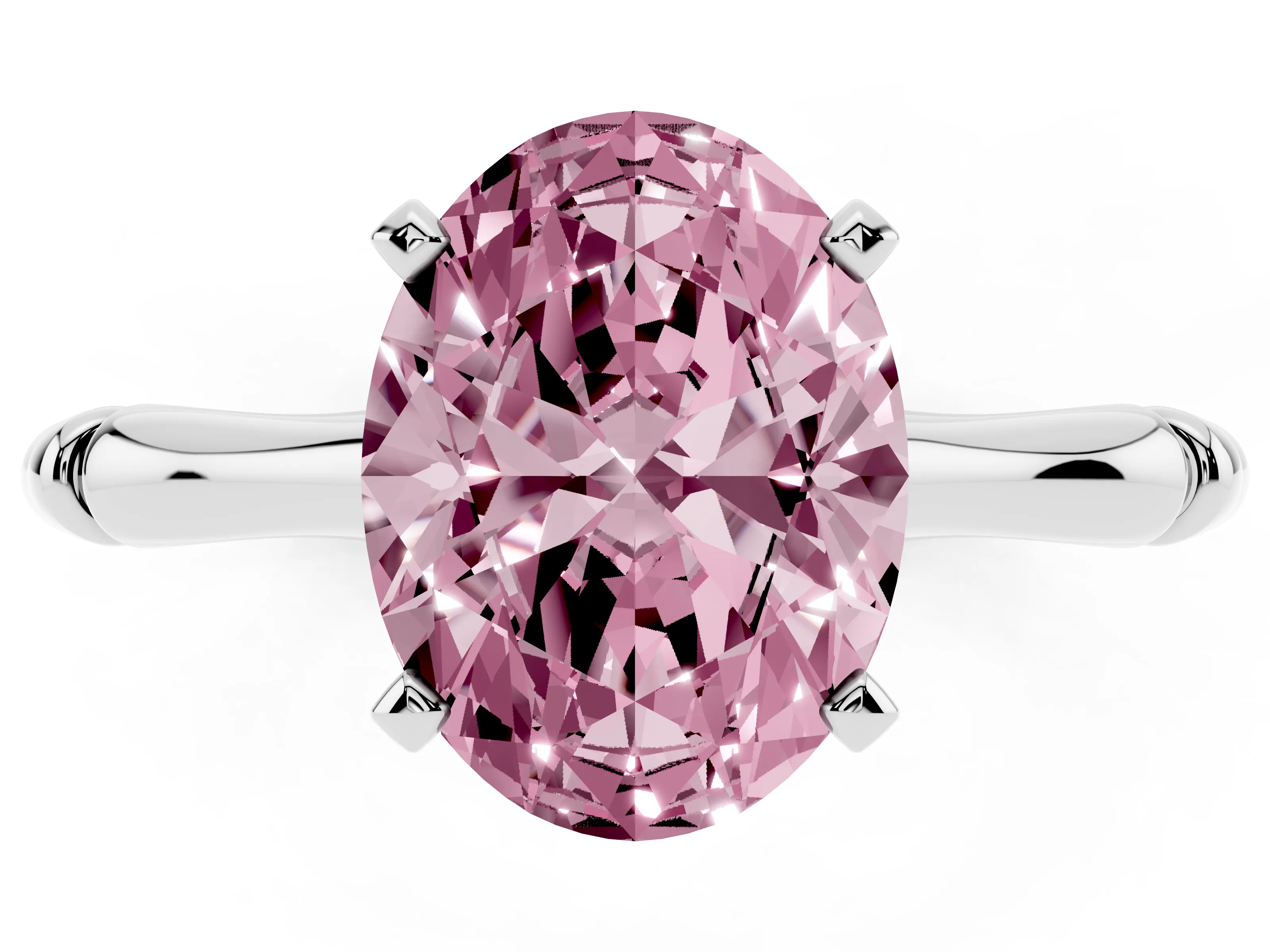 Fancy Pink Oval Cut Diamond Solitaire Ring Set in Platinum with Bamboo Band and Prong Setting