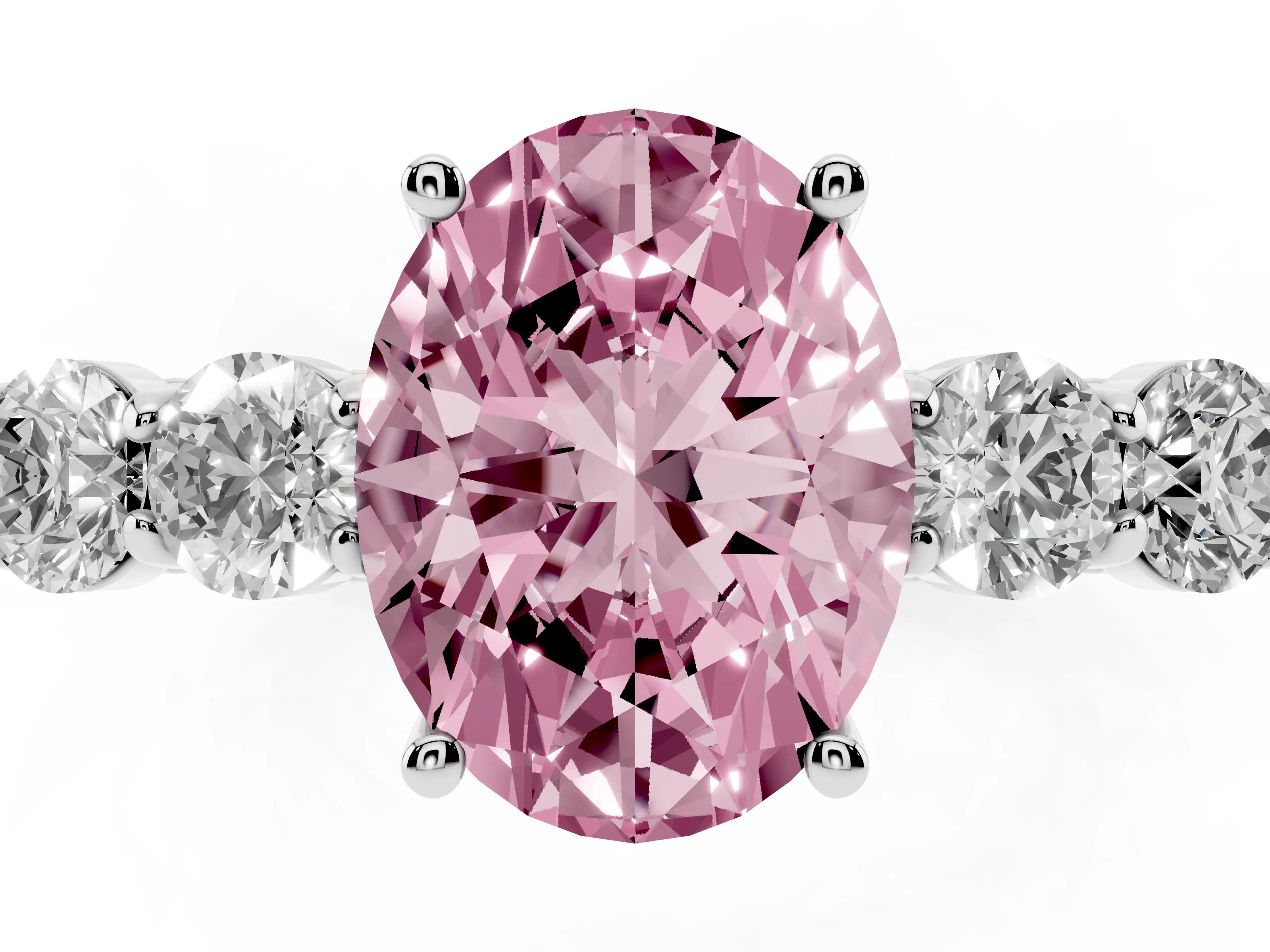 Fancy Pink Oval Cut Diamond Five-Stone Prong Set Band Ring Set in Silver with Polished Band