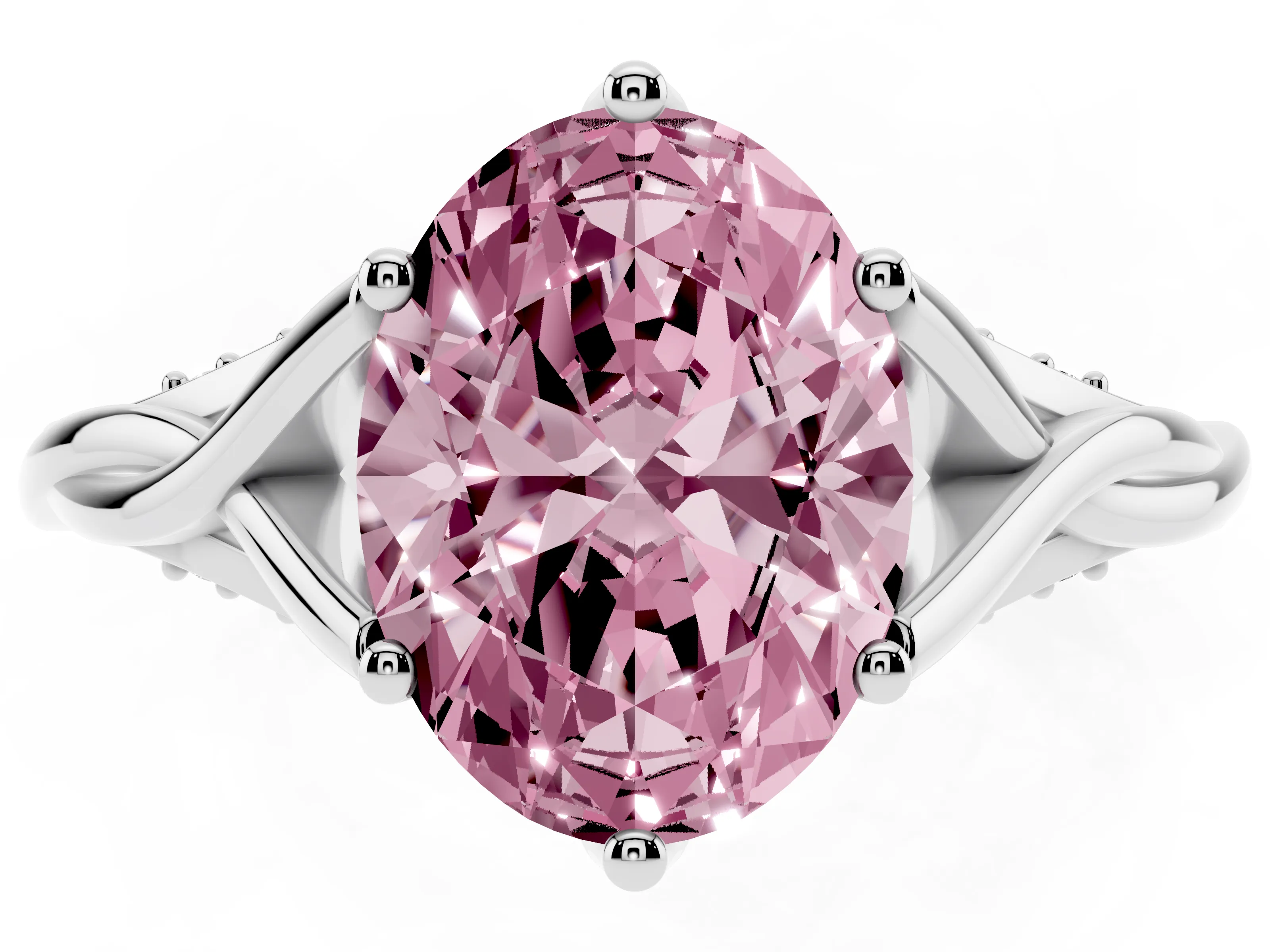 Fancy Pink Oval Cut Diamond Intertwined Twist Band Solitaire Ring Set in White gold with Prong Setting