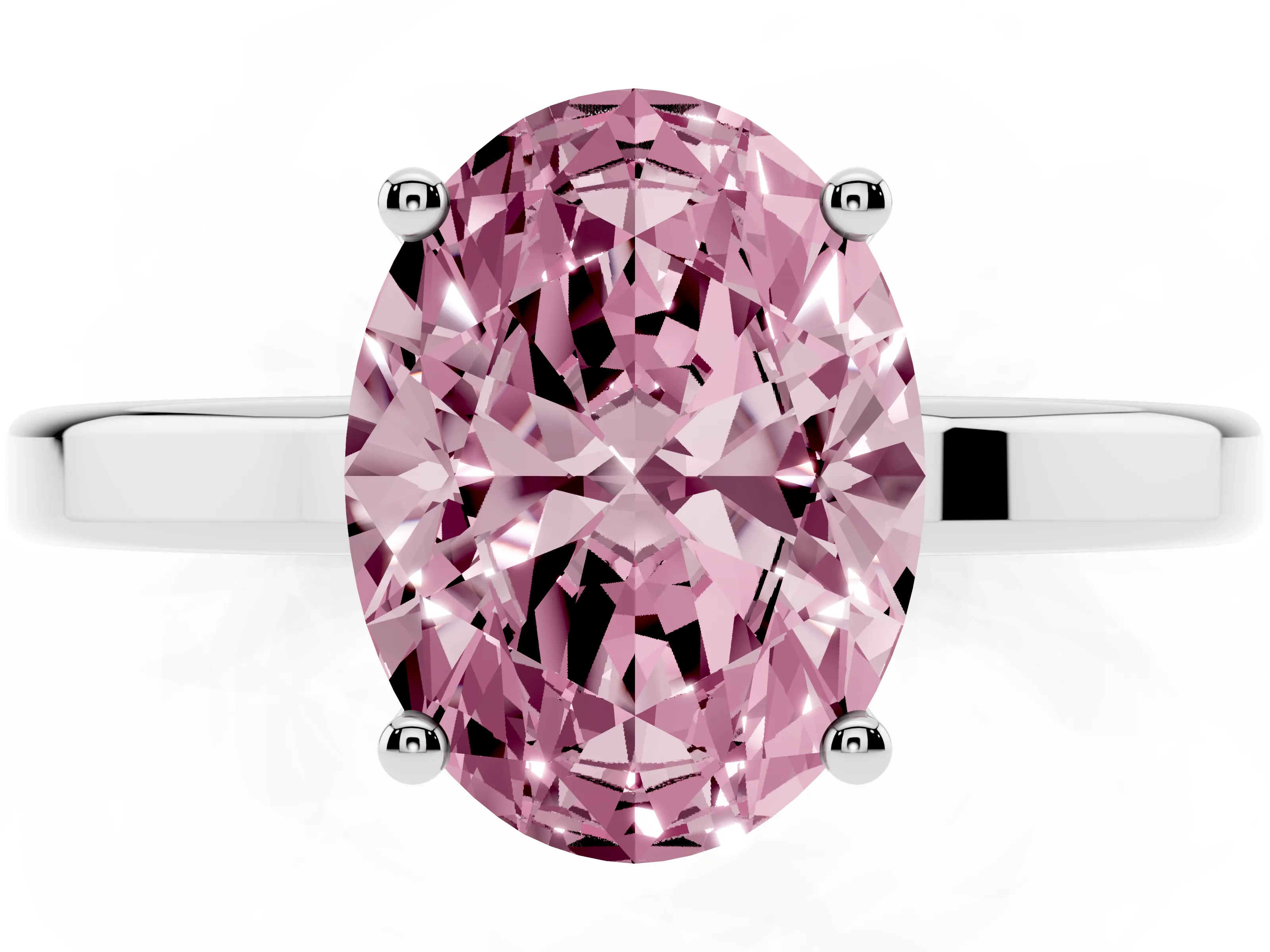 Fancy Pink Oval Cut Diamond Solitaire Engagement Ring Set in White gold with Prong Setting on a Plain Band