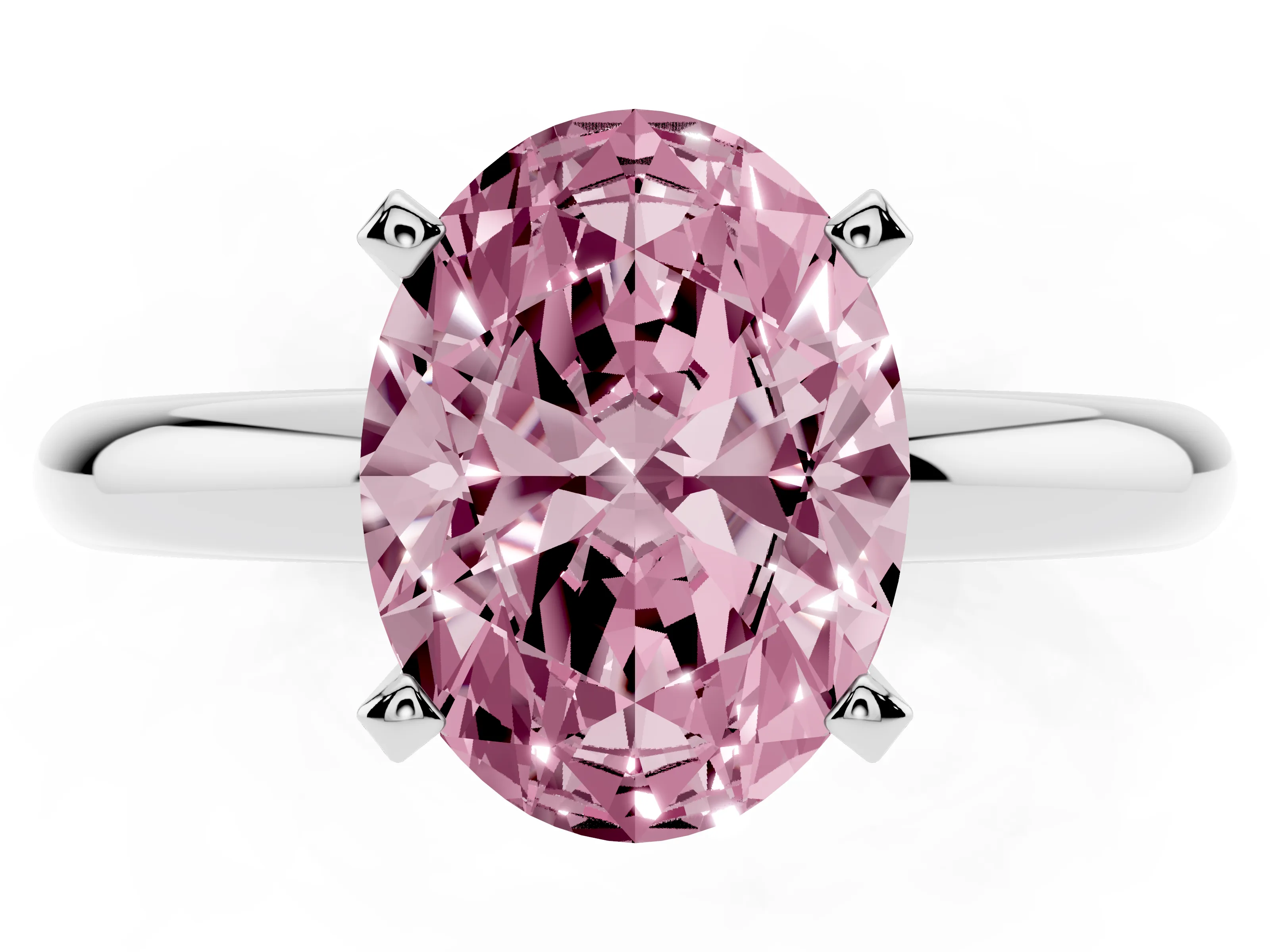 Fancy Pink Oval Cut Diamond Solitaire Engagement Ring Set in Silver with Round Band and Prong Setting