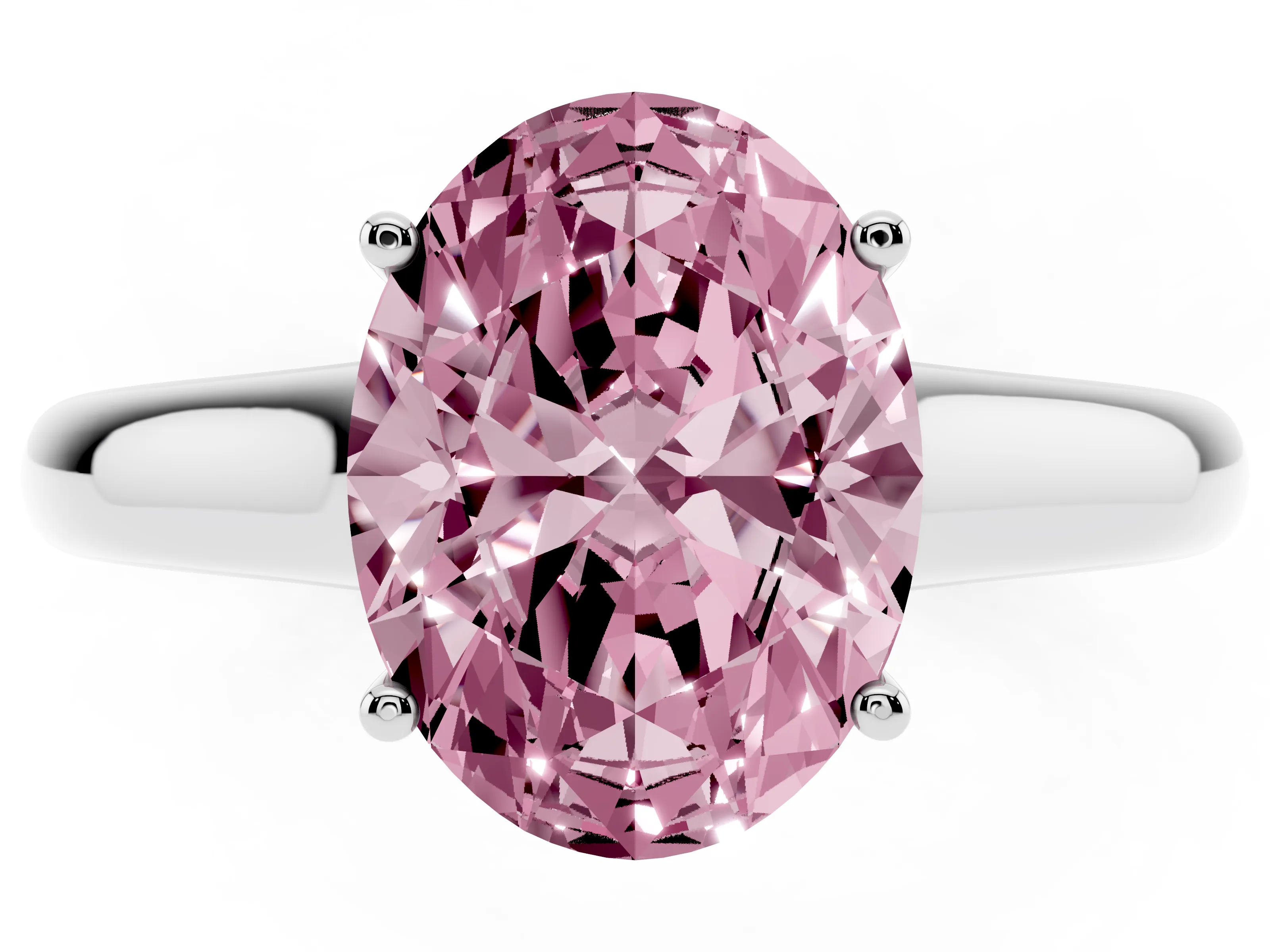 Fancy Pink Oval Cut Diamond Solitaire Engagement Ring Set in White gold with Subtly Tapered Band and Prong Setting