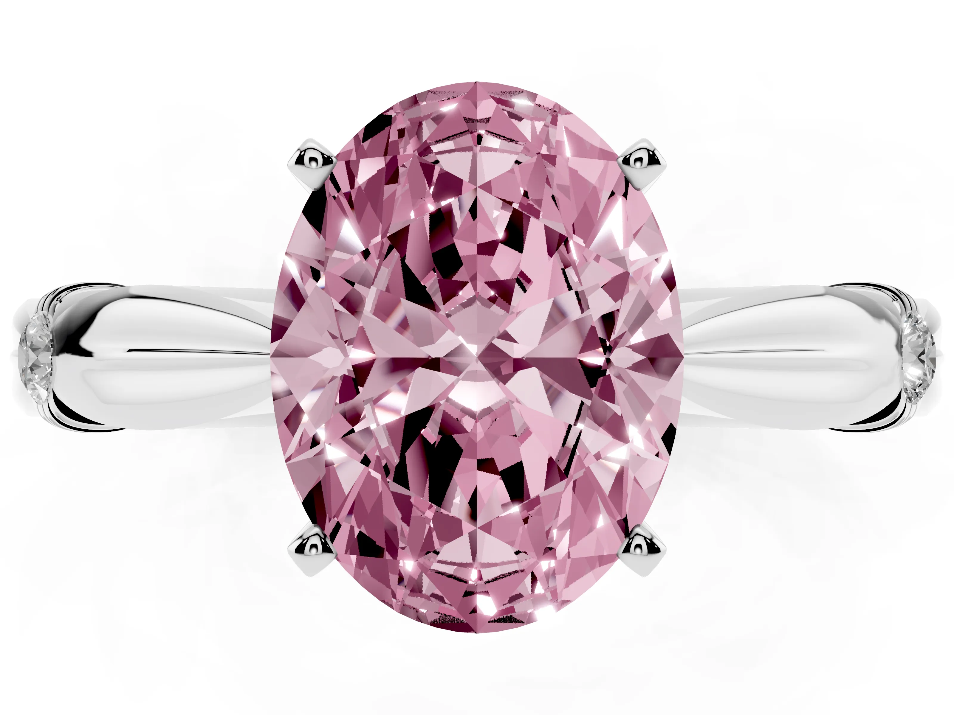 Fancy Pink Oval Cut Diamond Solitaire Twisted Band Ring Set in Silver with Accent Stones and Prong Setting