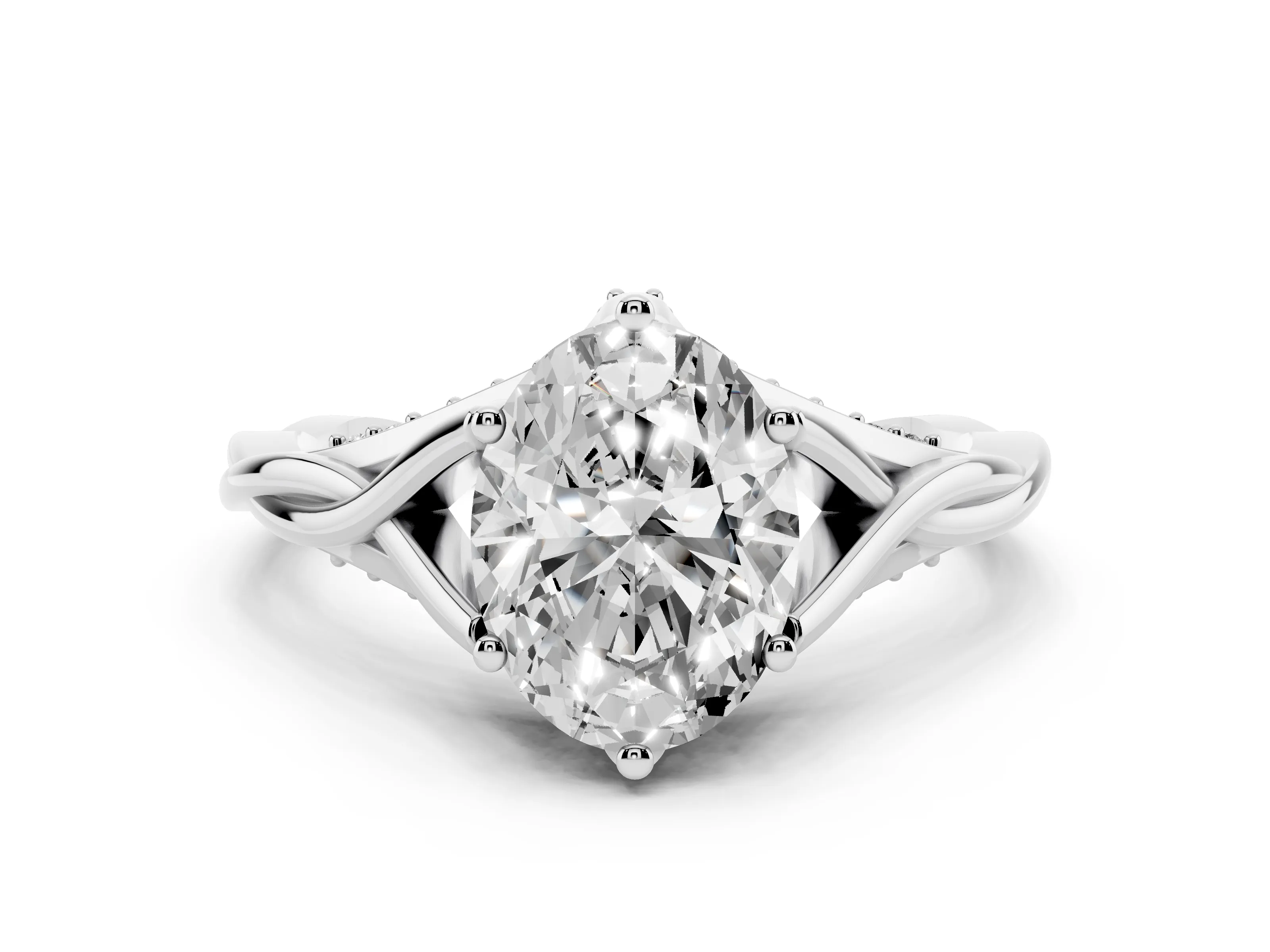 Oval Cut Diamond Intertwined Twist Band Solitaire Ring Set in White gold with Prong Setting