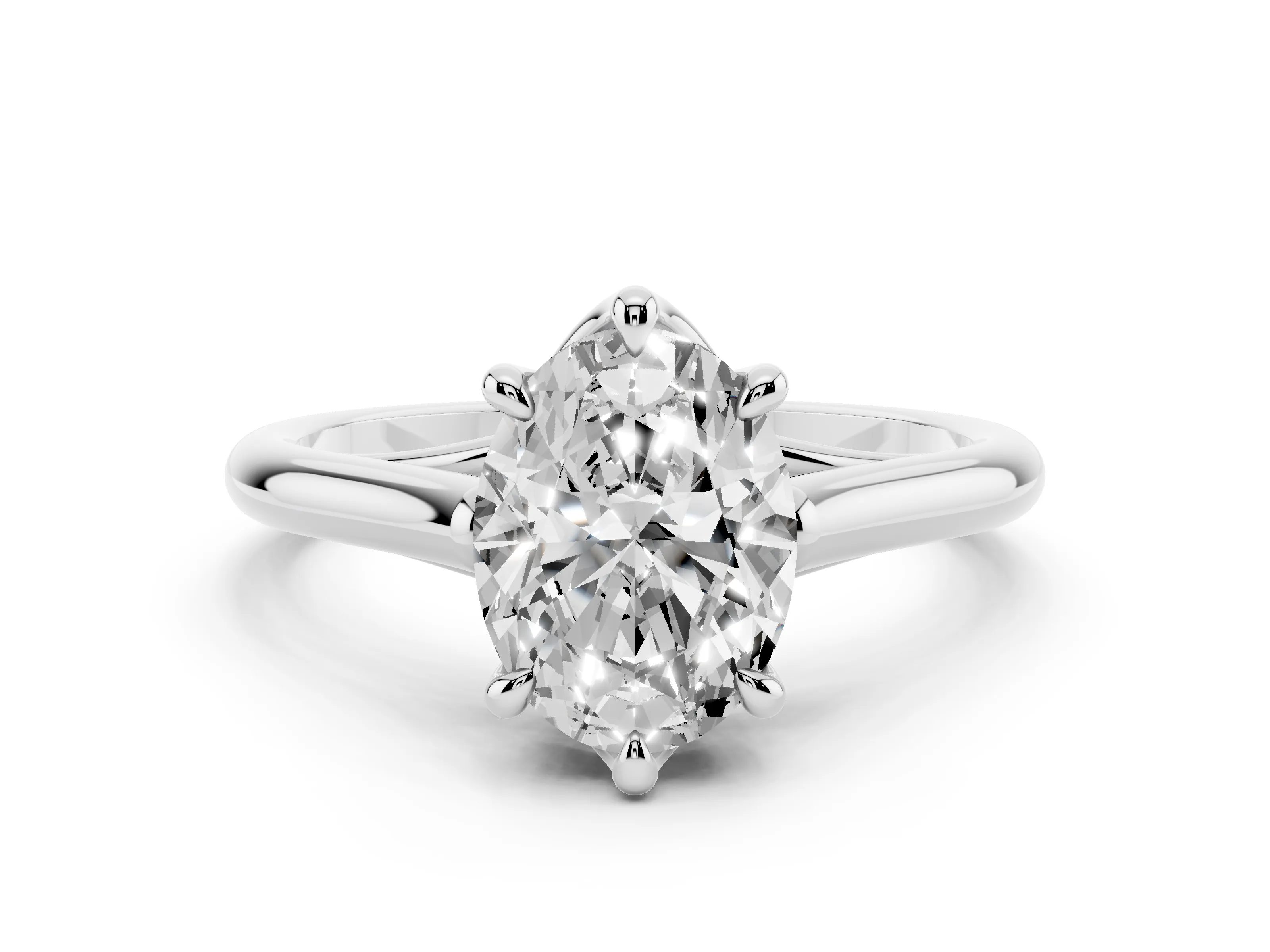 Oval Cut Diamond Solitaire Engagement Ring Set in White gold with Prong Setting and Plain Classic Band