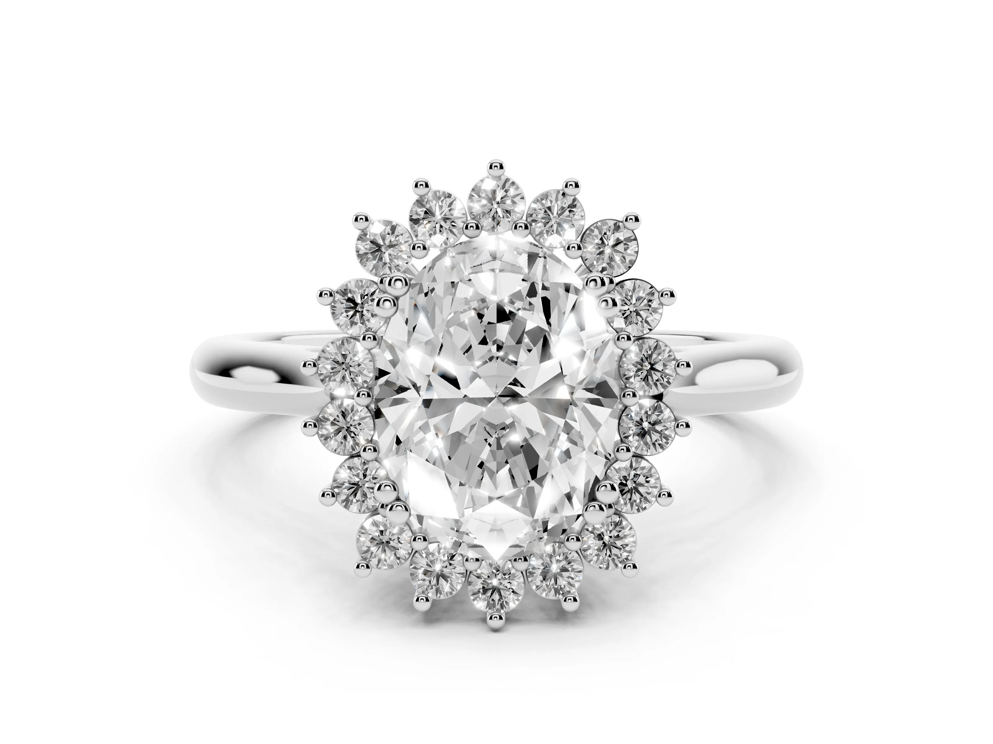 Oval Cut Diamond Halo Ring Set in Silver with Plain Solitaire Band and Prong Setting