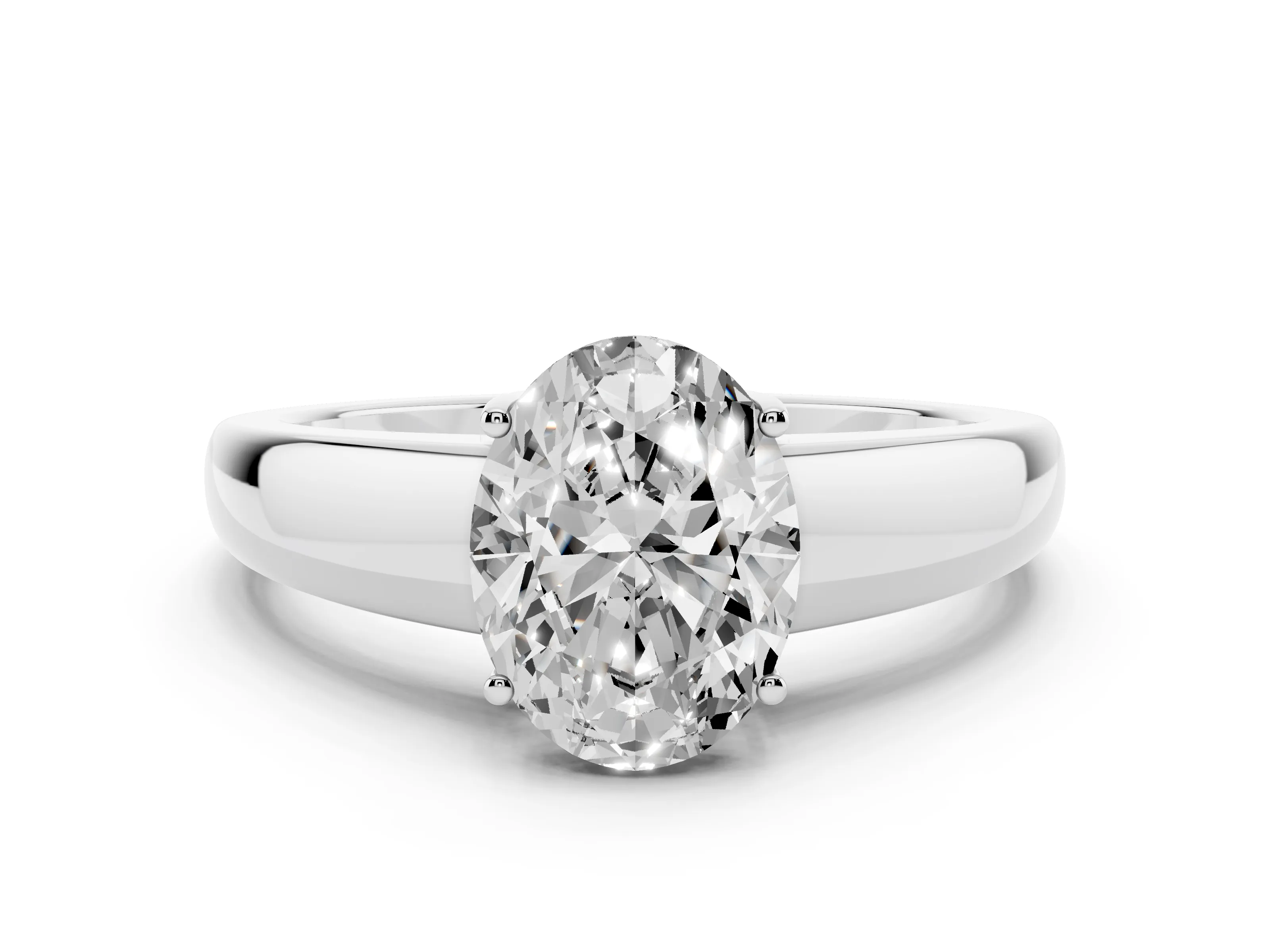 Oval Cut Diamond Solitaire Ring Set in Platinum with Tapered Band and Prong Setting