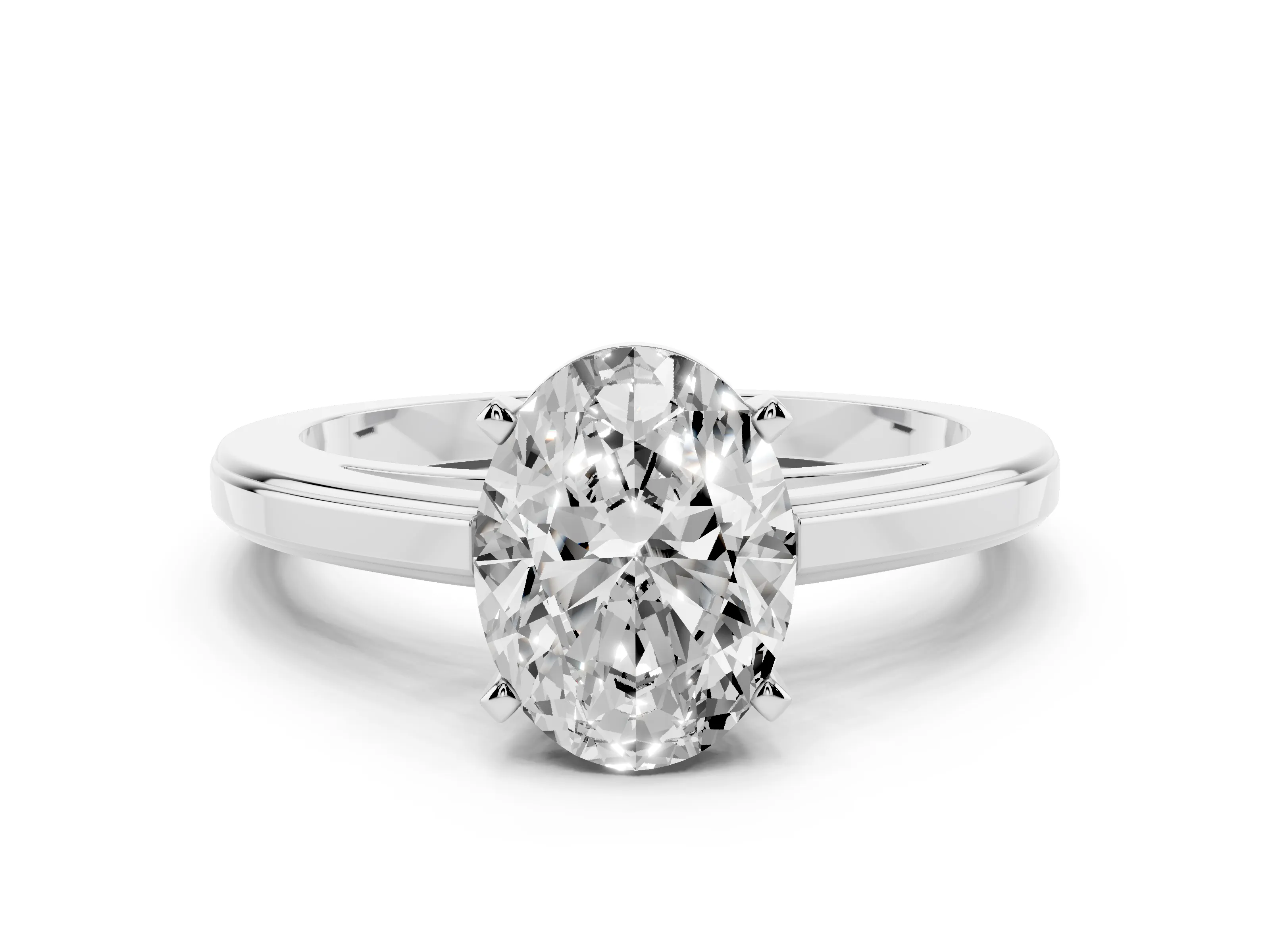 Oval Cut Diamond Solitaire Ring Set in White gold with Prong Setting and Classic Band