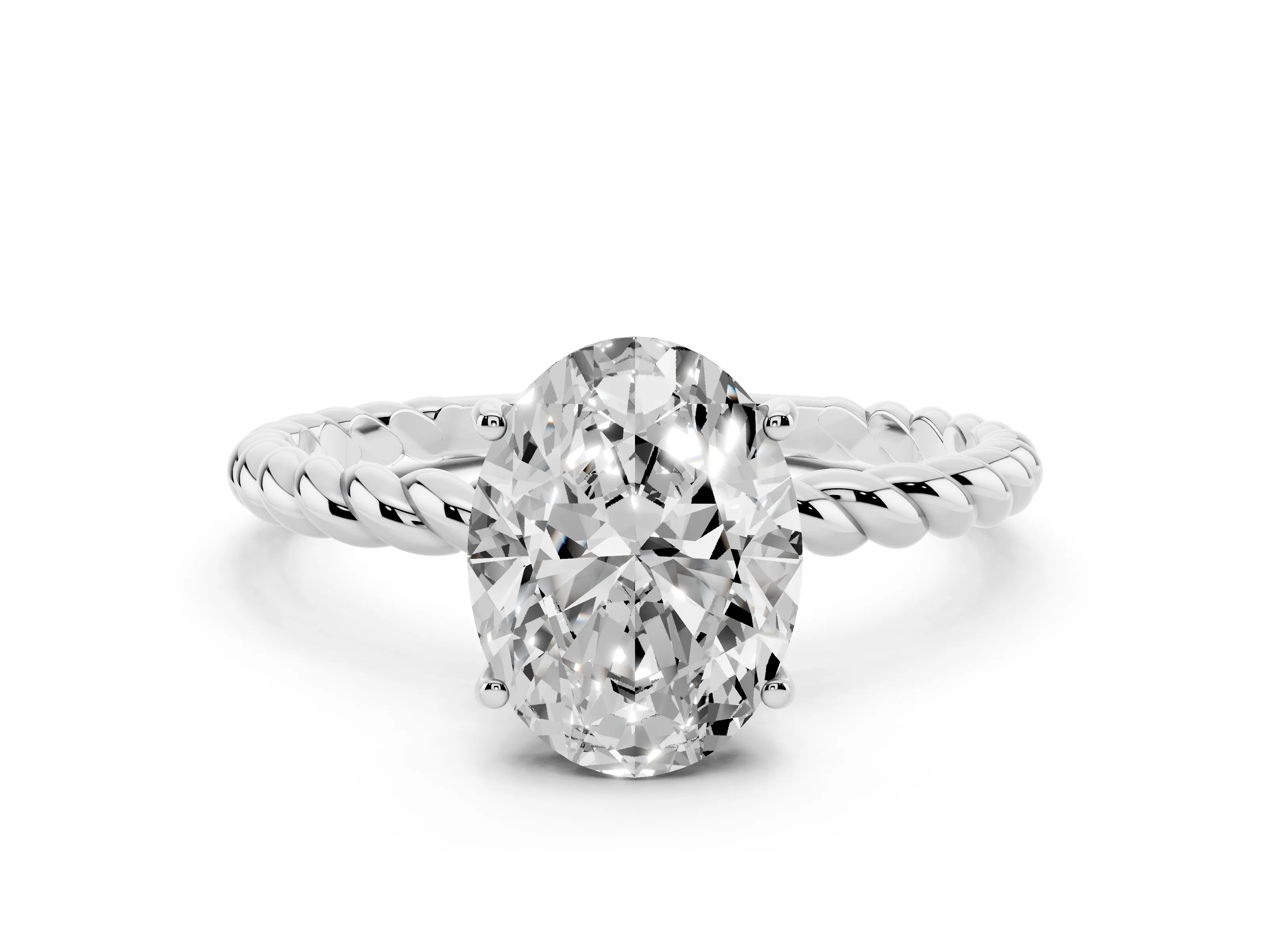 Oval Cut Diamond Solitaire Twisted Band Ring Set in Platinum with Prong Solitaire Setting