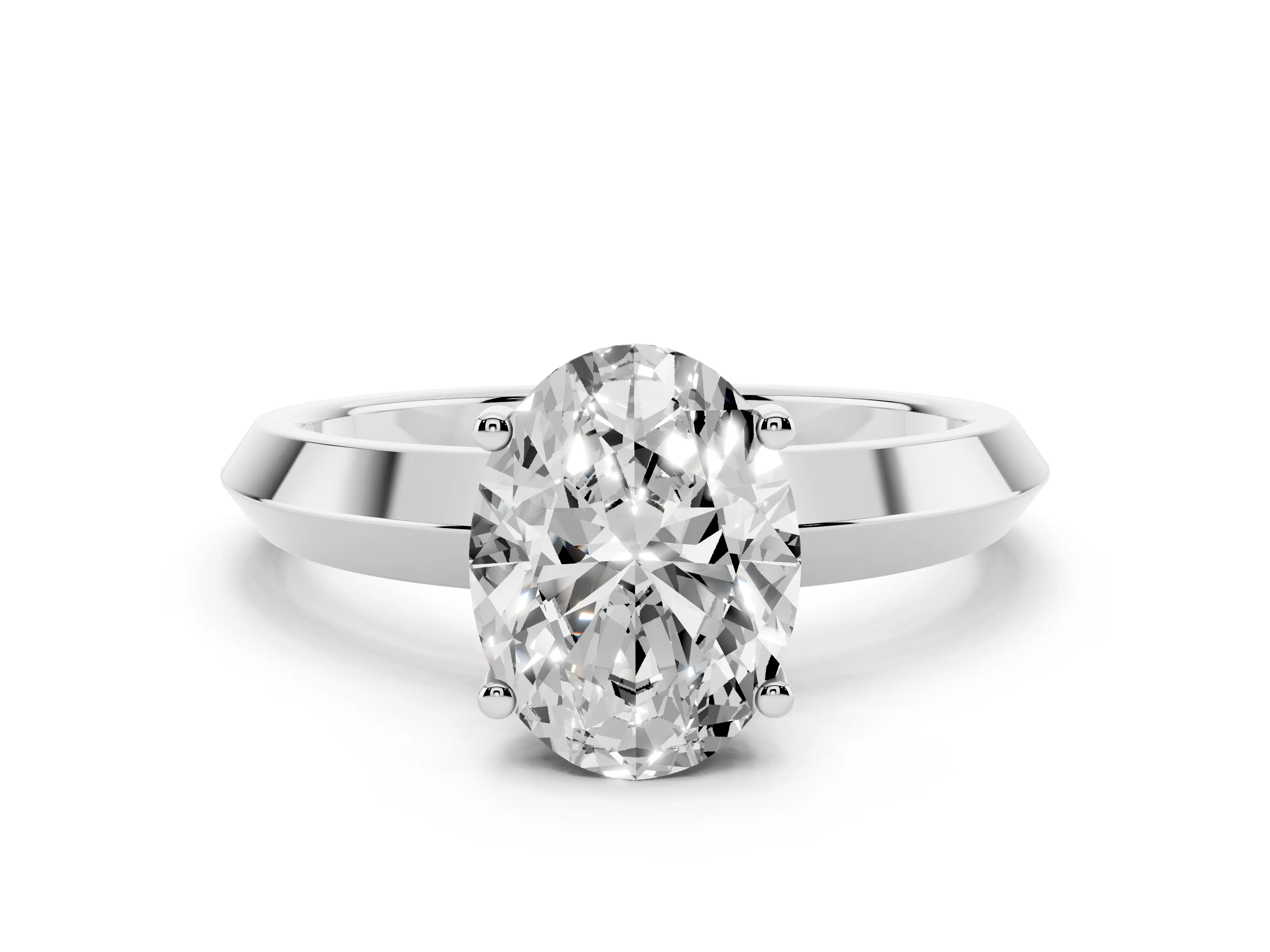Oval Cut Diamond Solitaire Engagement Ring Set in Platinum with Flat Band and Prong Setting