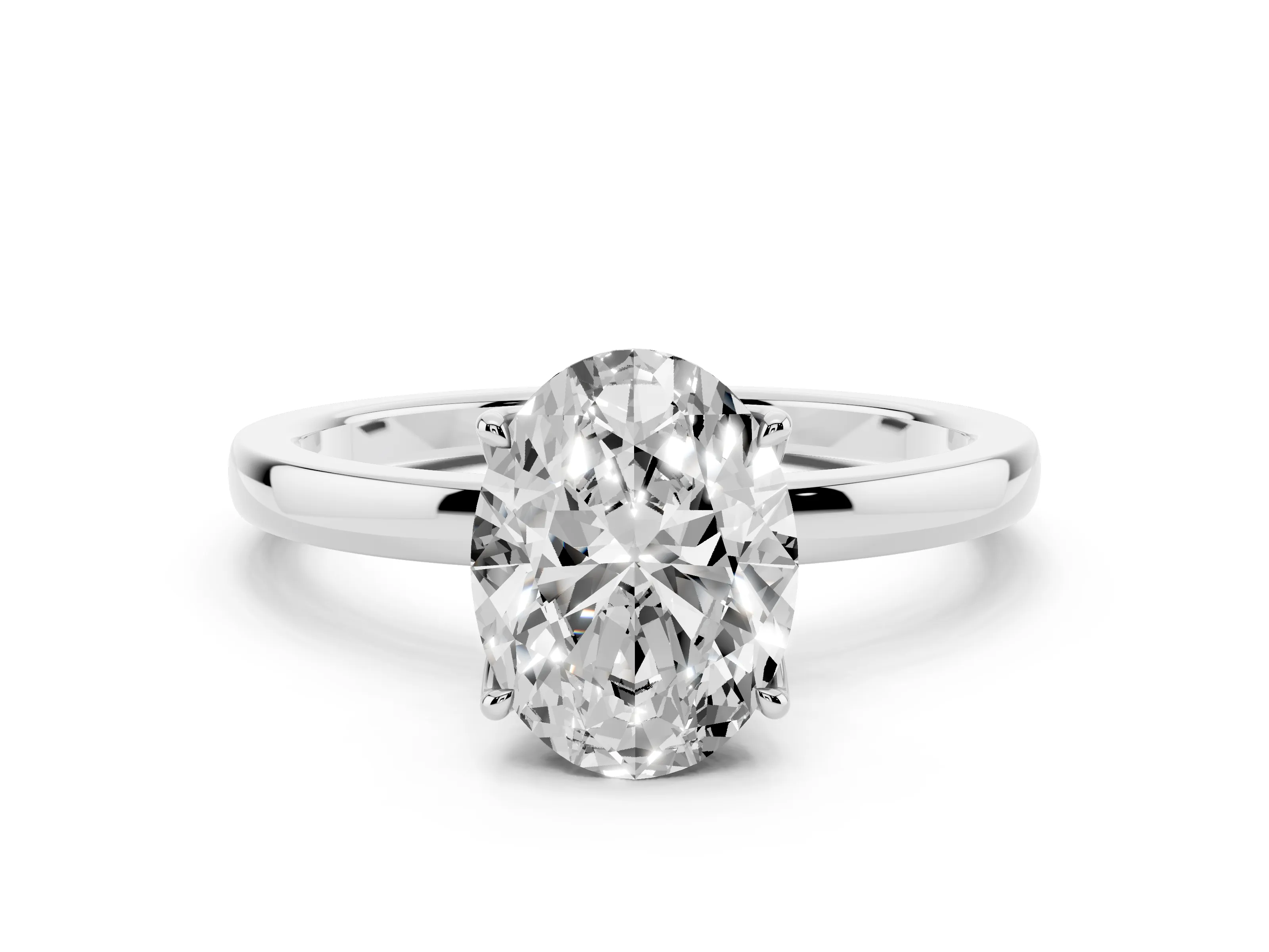 Oval Cut Diamond Solitaire Ring Set in White gold with Prong Setting and Thin Polished Band