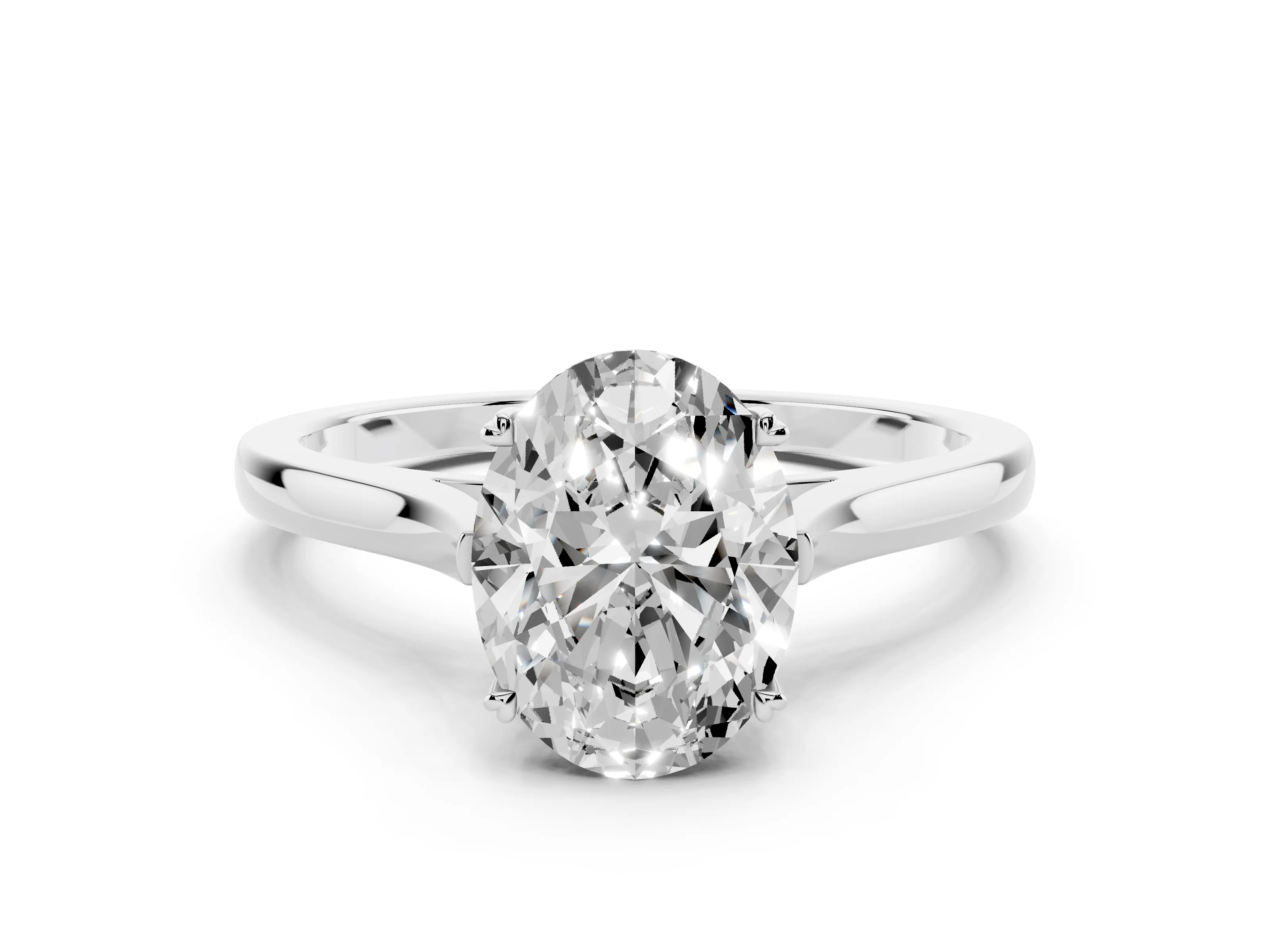 Oval Cut Diamond Solitaire Heart Prong Engagement Ring Set in Platinum with Tapered Band