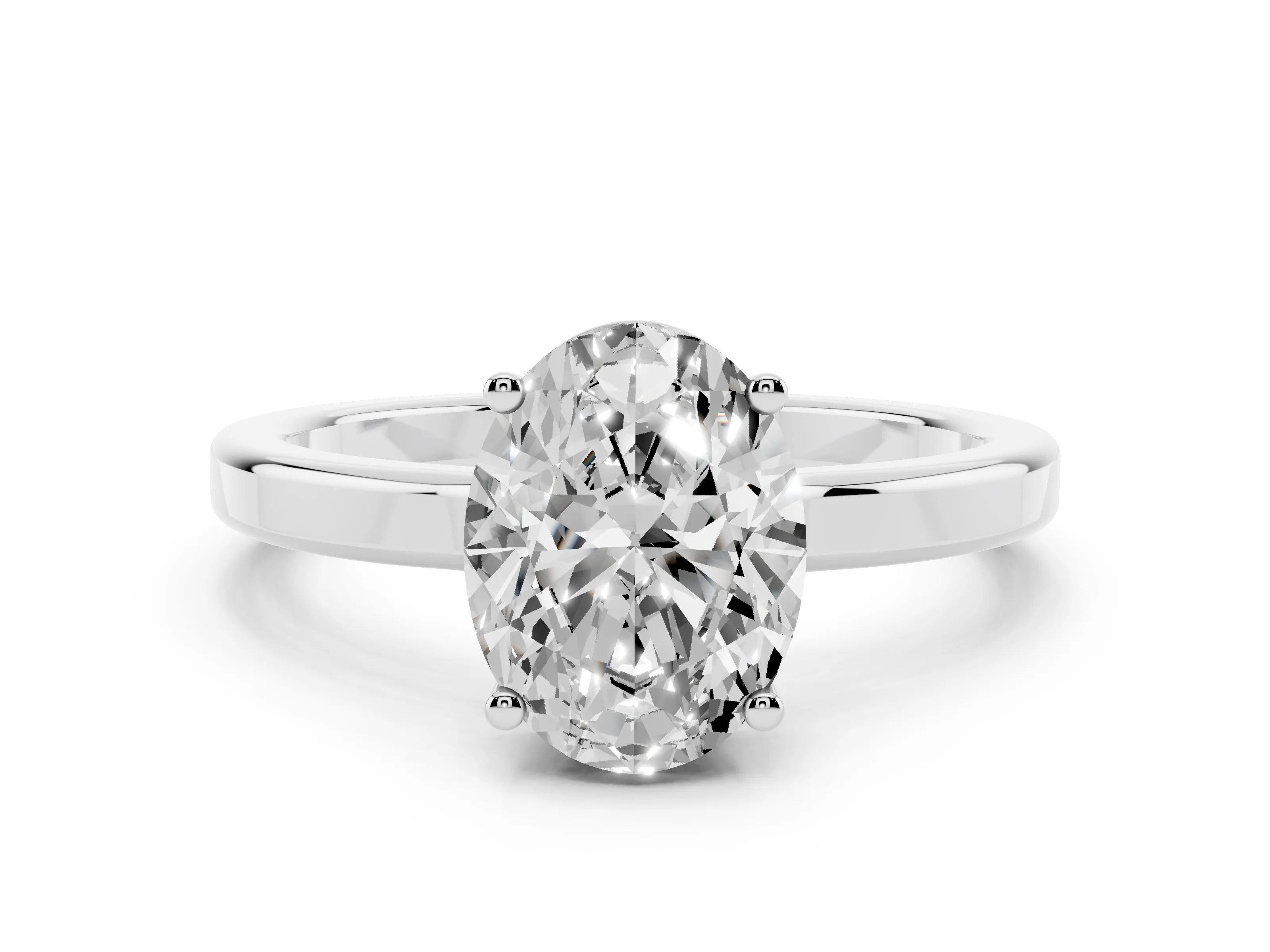 Oval Cut Diamond Solitaire Engagement Ring Set in Platinum with Prong Setting on a Plain Band