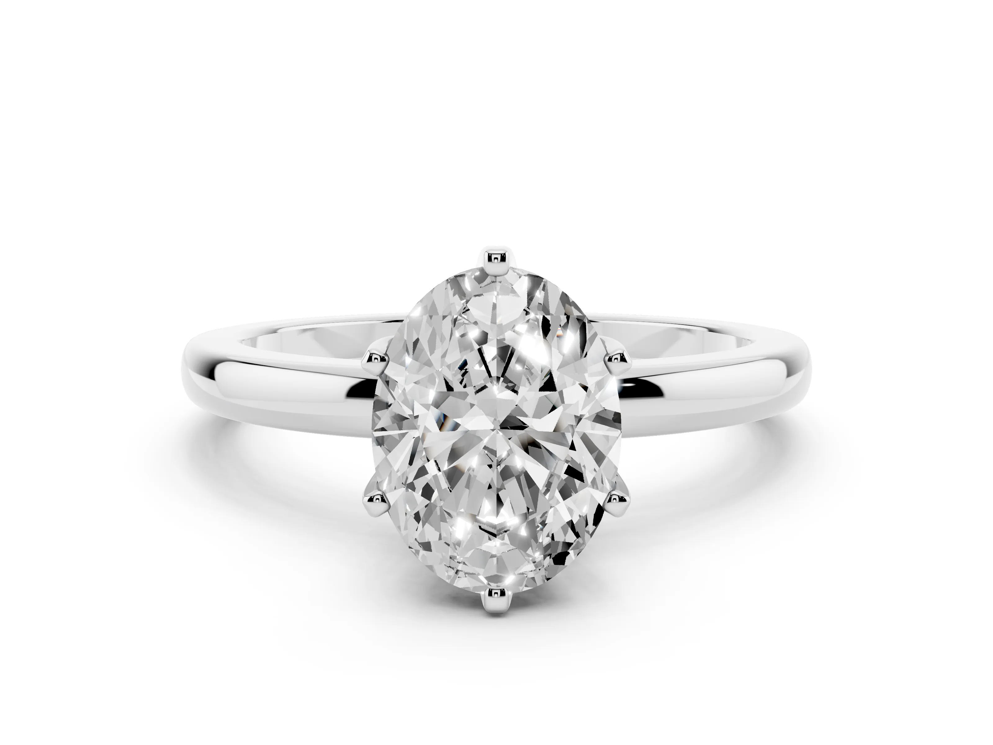Oval Cut Diamond Solitaire Ring Set in Platinum with Raised Prong Setting on a Classic Band