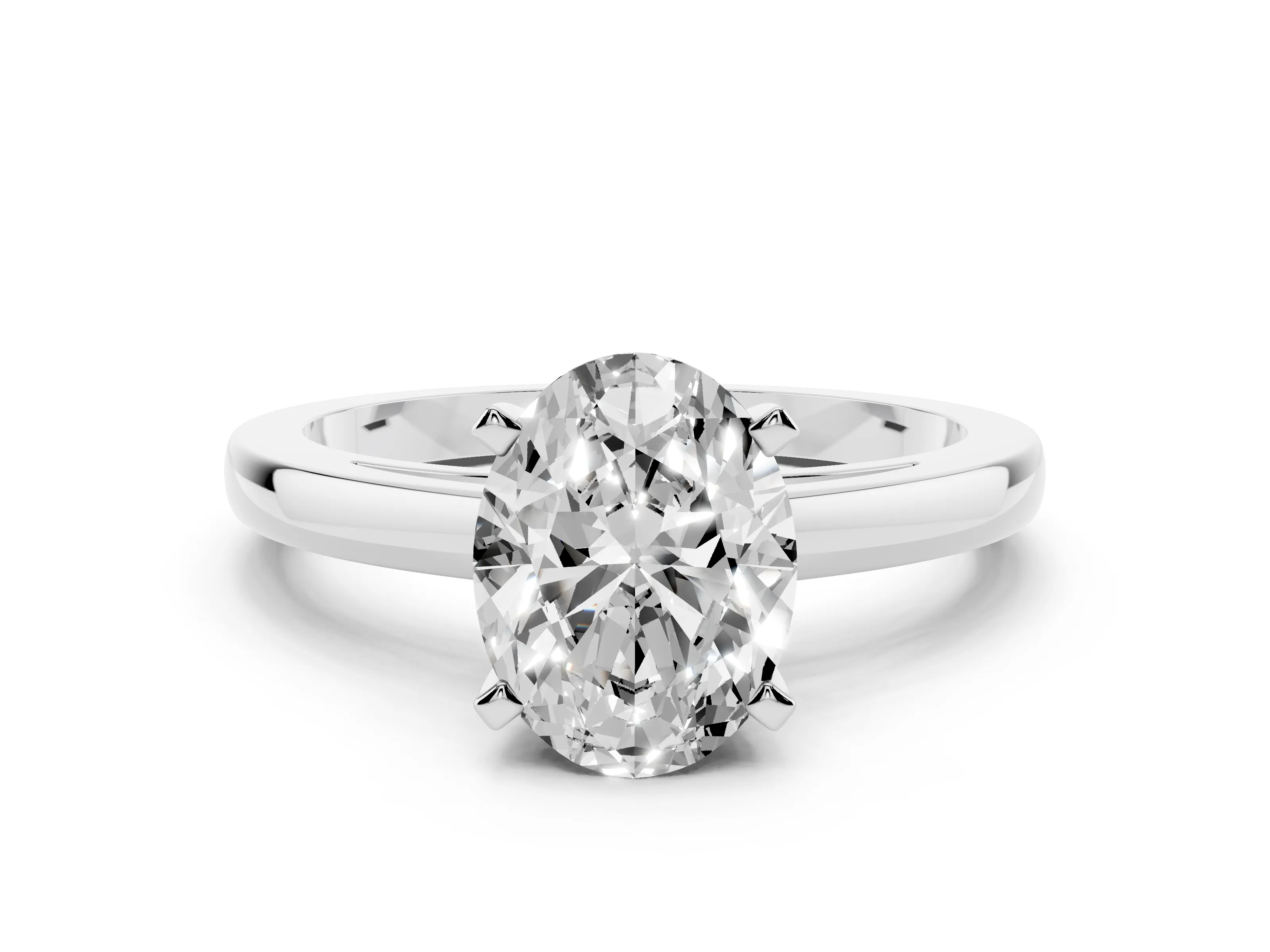 Oval Cut Diamond Solitaire Engagement Ring Set in Platinum with Prong Setting on a Classic Band