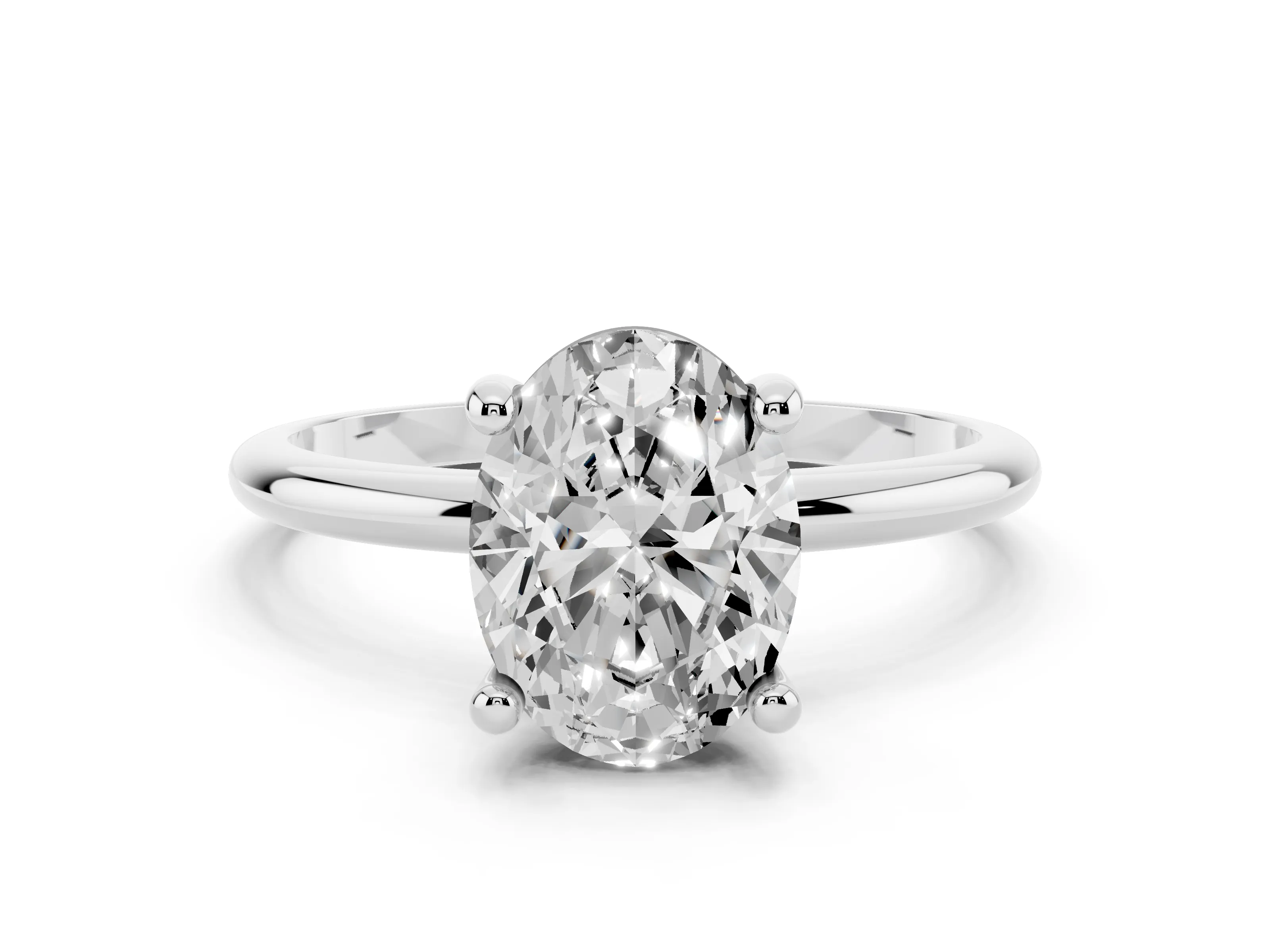 Oval Cut Diamond Solitaire Ring Set in Platinum with Secure Prong Setting on a Classic Band
