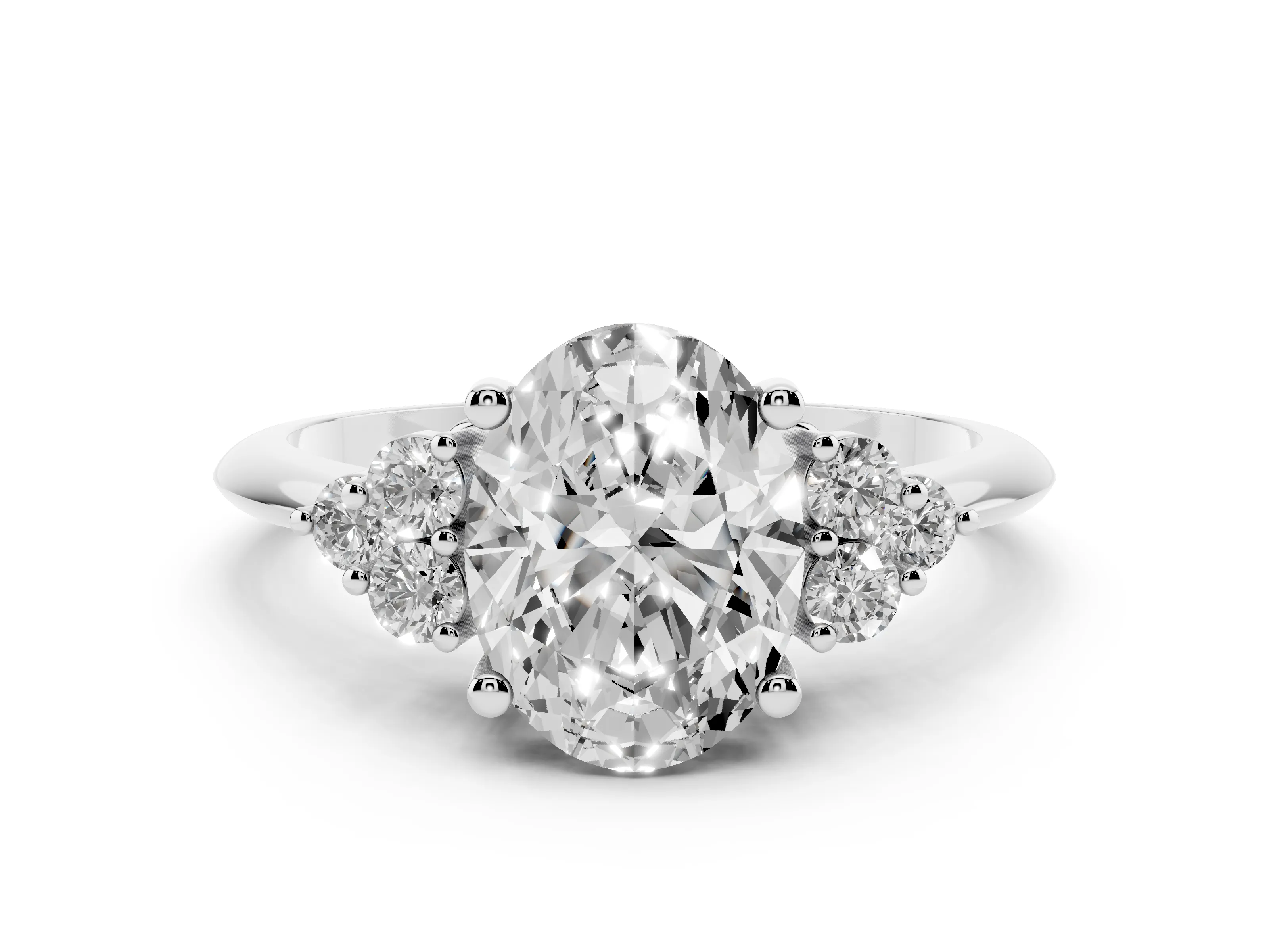 Oval Cut Diamond Cluster Ring Set in Silver with Plain Band and Prong Setting