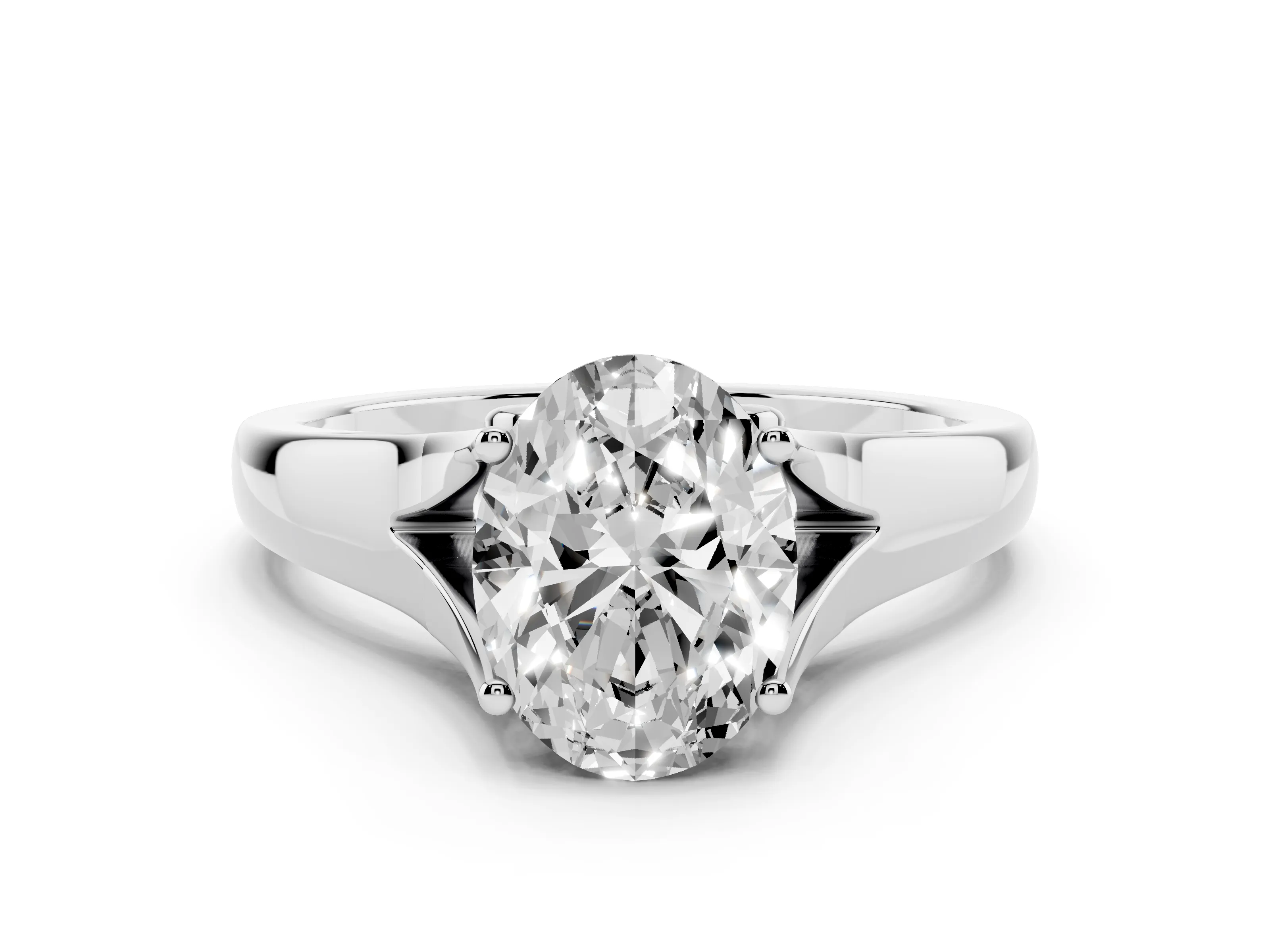 Oval Cut Diamond Solitaire Ring Set in Platinum with Arched Cathedral Band and Prong Setting