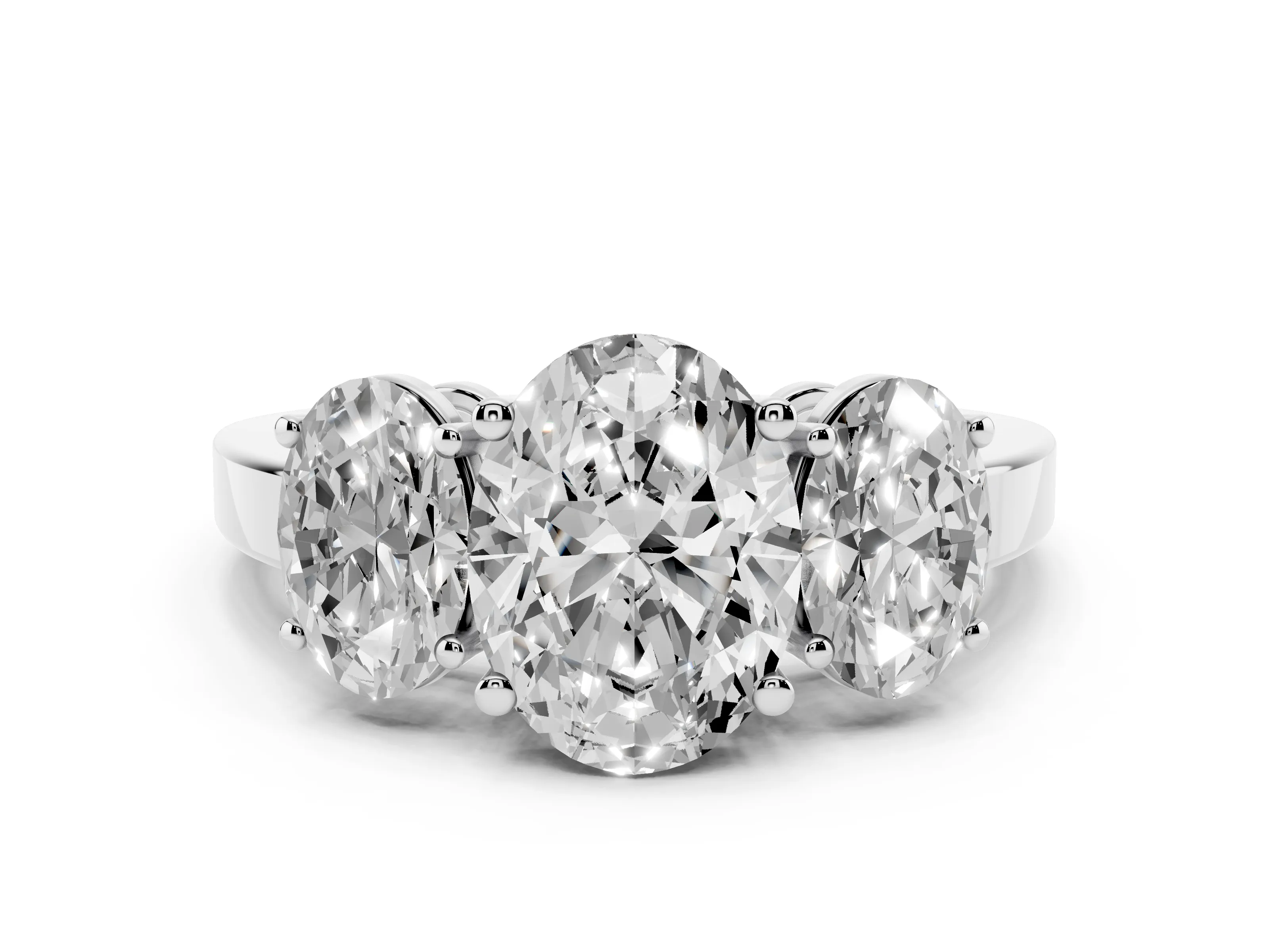 Oval Cut Diamond Three-Stone Engagement Ring Set in Silver with Flat Band