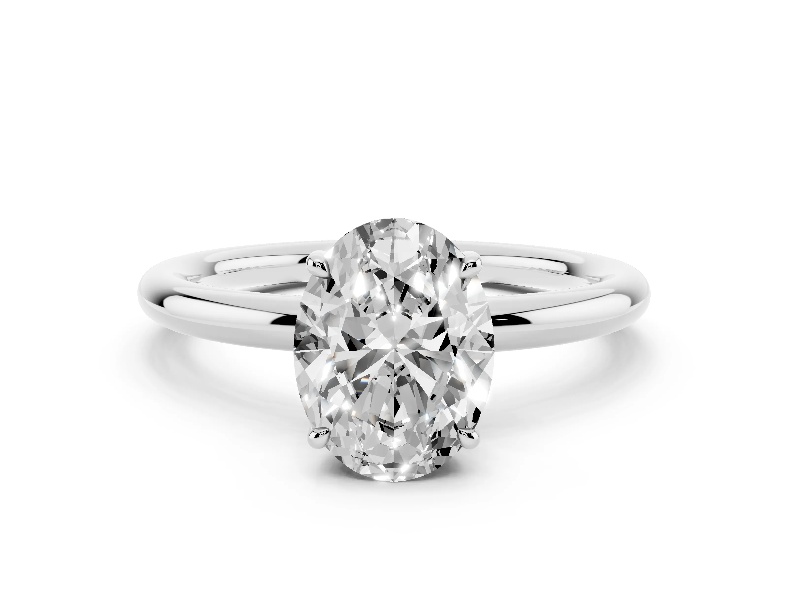 Oval Cut Diamond Solitaire Ring Set in Silver with Thin Band and Prong Setting