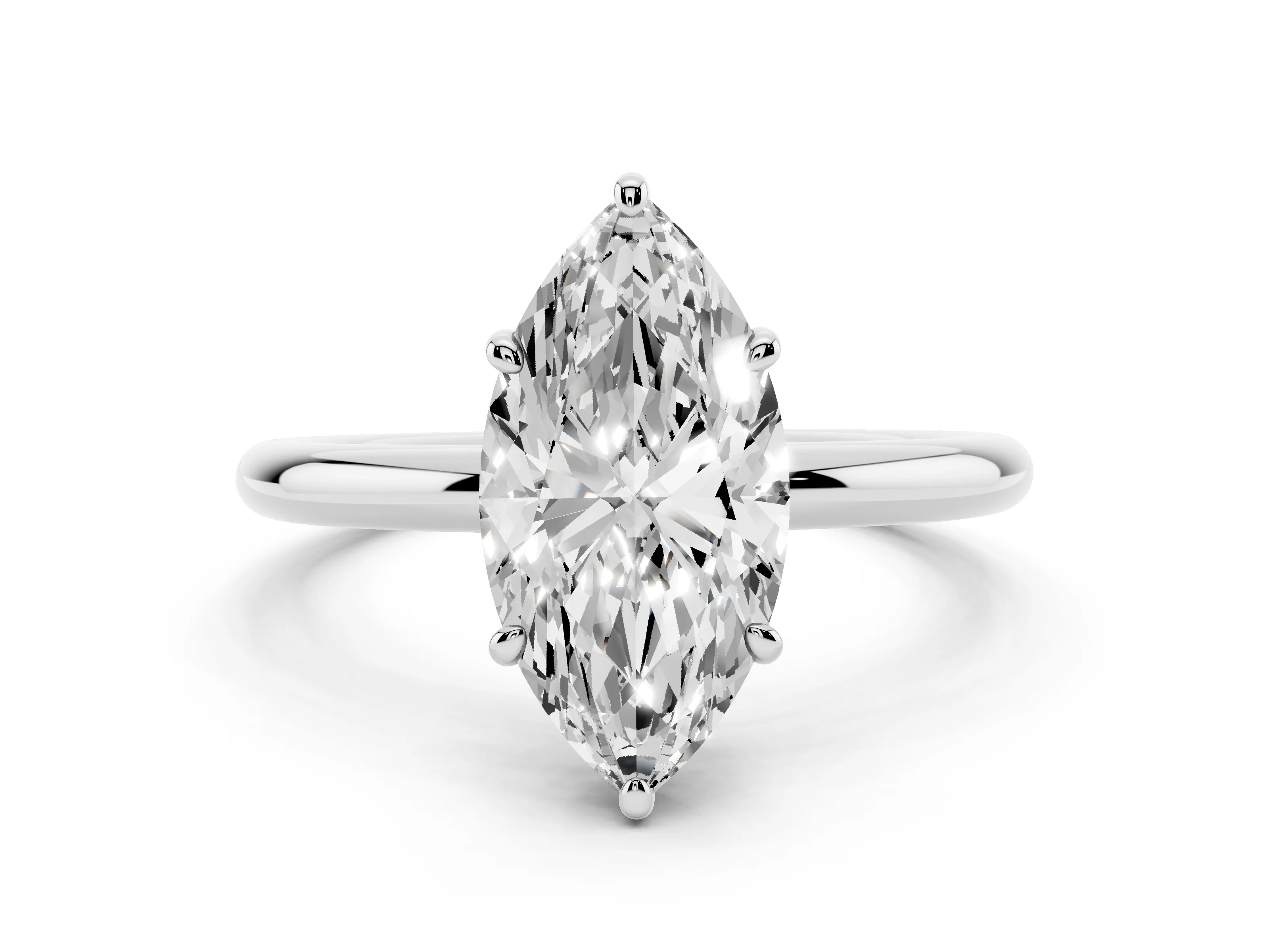Oval Cut Diamond Solitaire Ring Set in White gold with Prong Setting on a Polished Plain Band