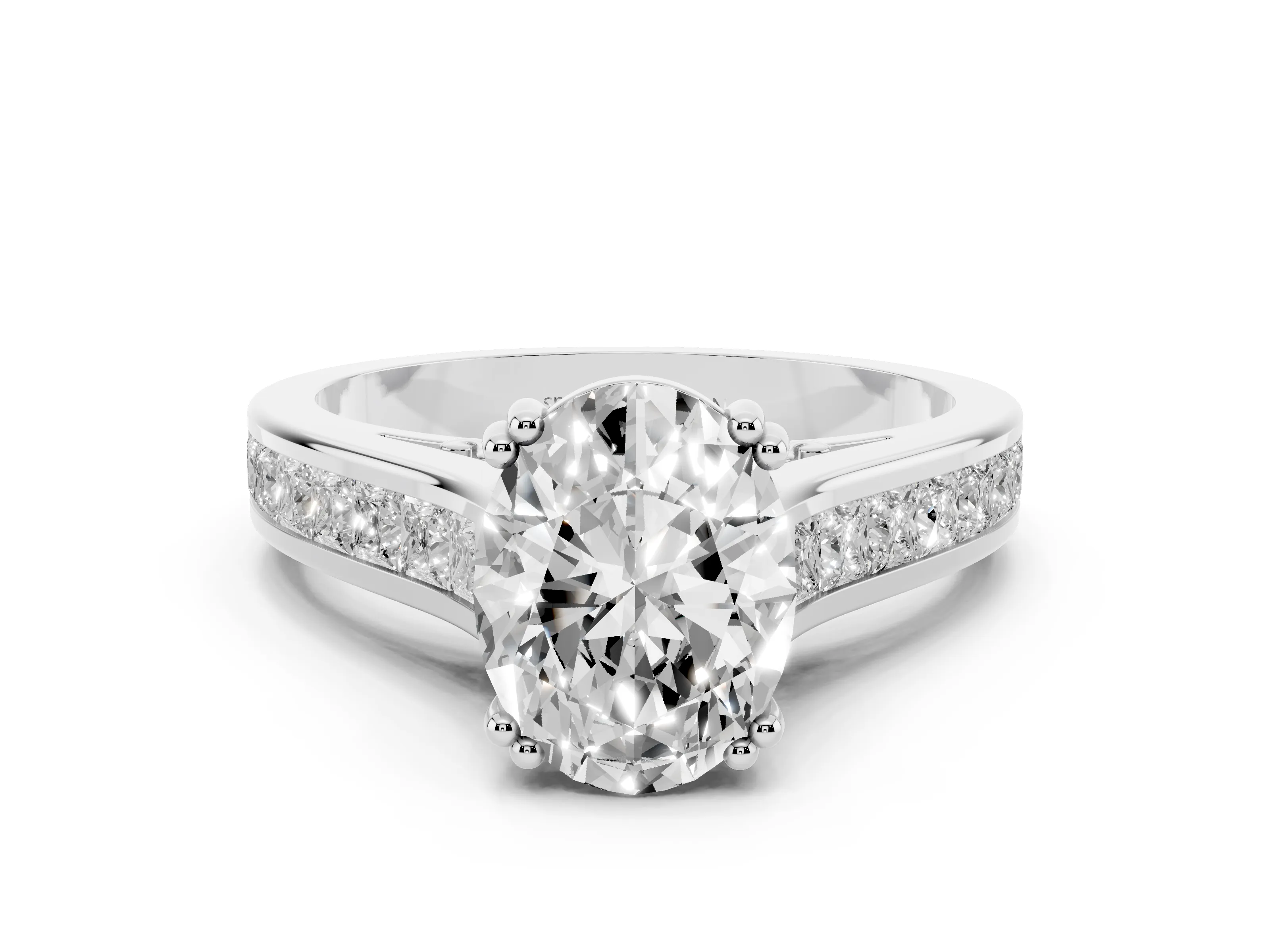 Oval Cut Diamond Channel Set Solitaire Engagement Ring Set in Platinum with Prong Setting