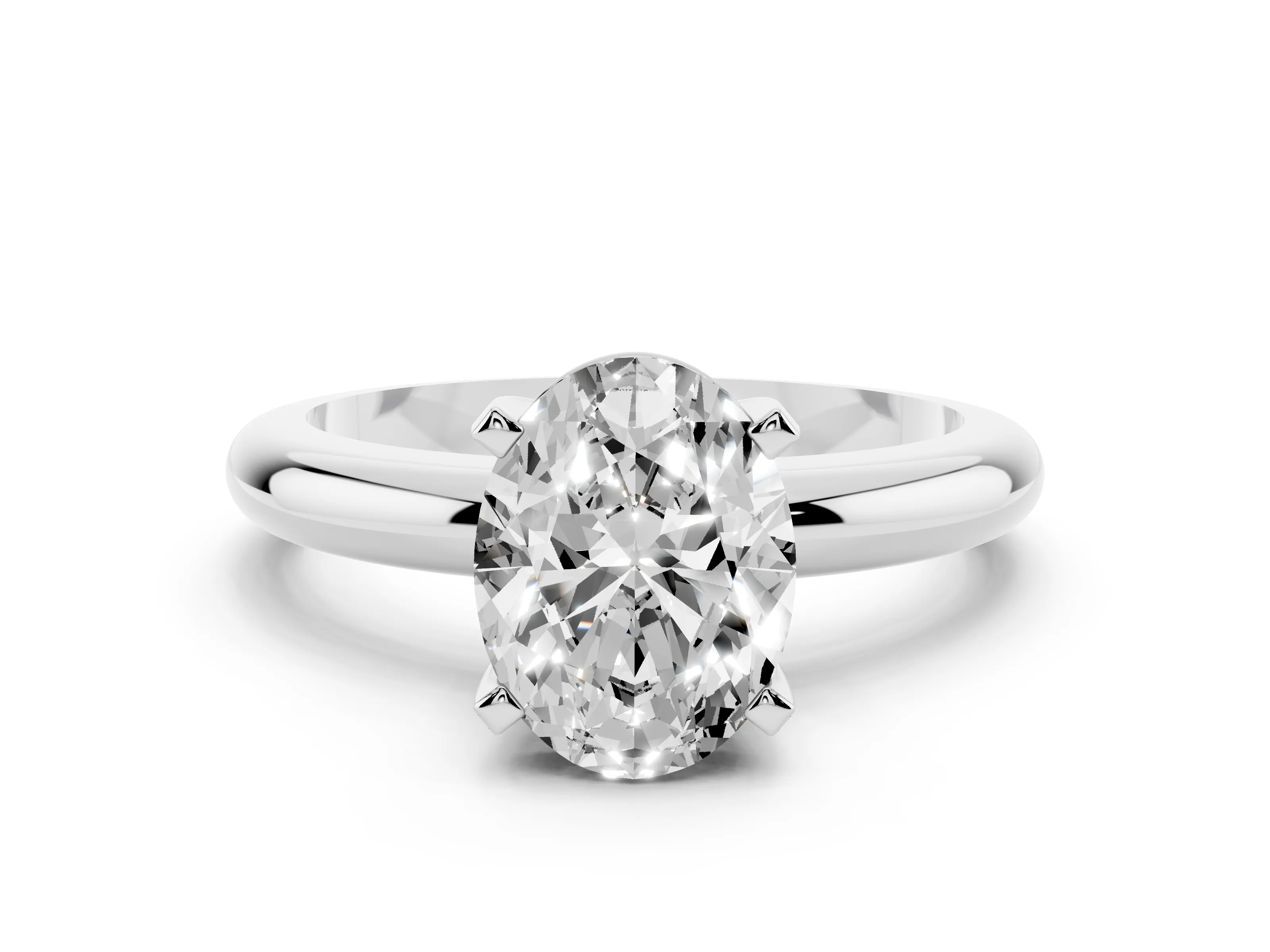 Oval Cut Diamond Solitaire Engagement Ring Set in White gold with Round Band and Prong Setting
