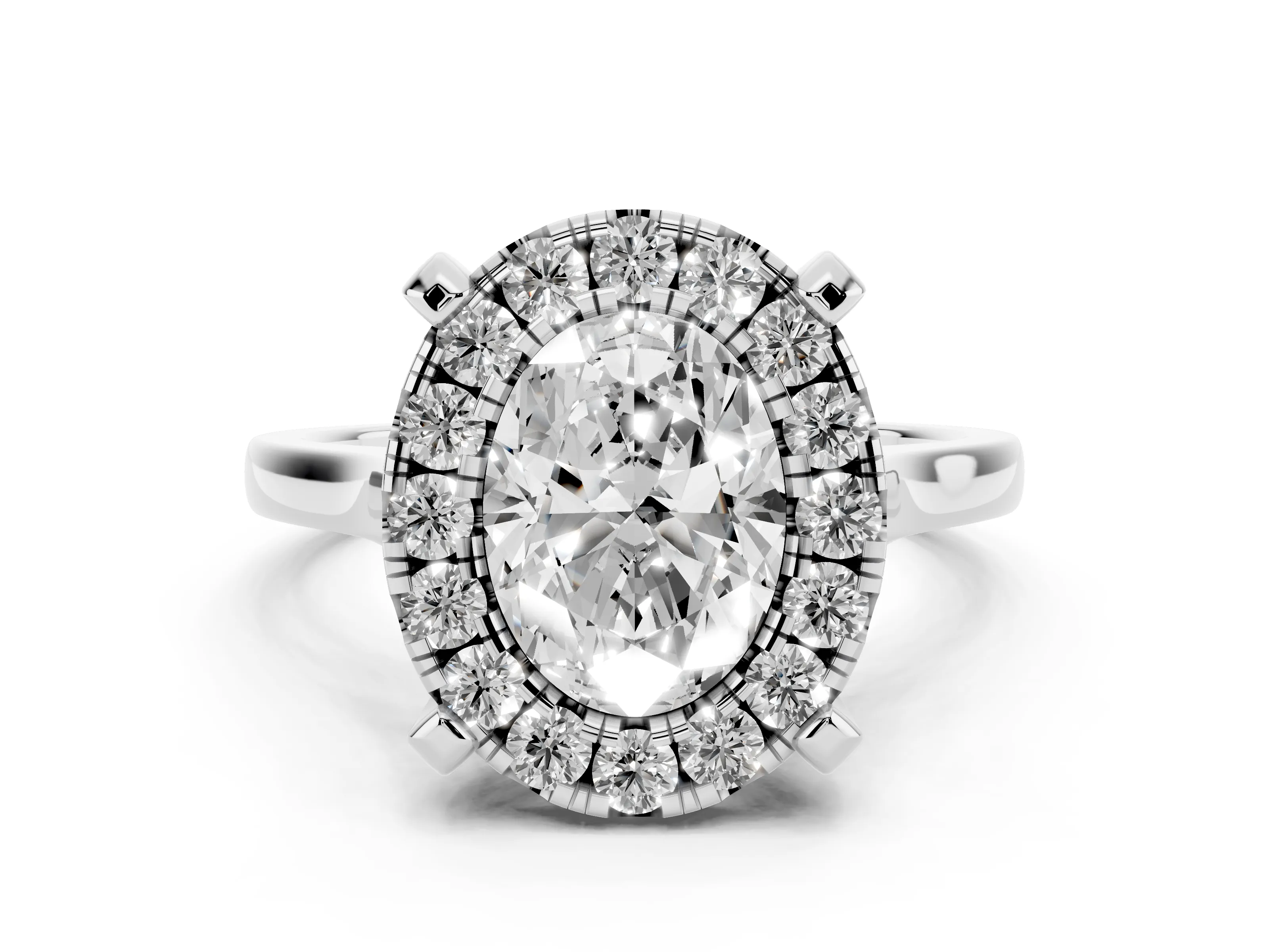 Oval Cut Diamond Cluster Halo Solitaire Ring Set in White gold with Prong Setting