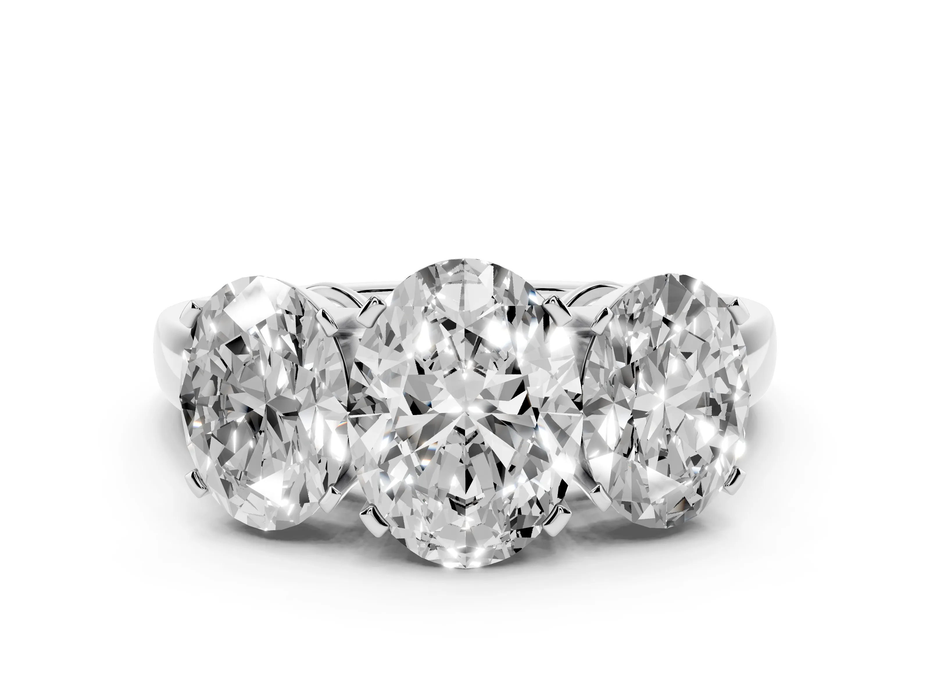 Oval Cut Diamond Three-Stone Ring Set in Silver with Channel-Set Band and Prong Settings