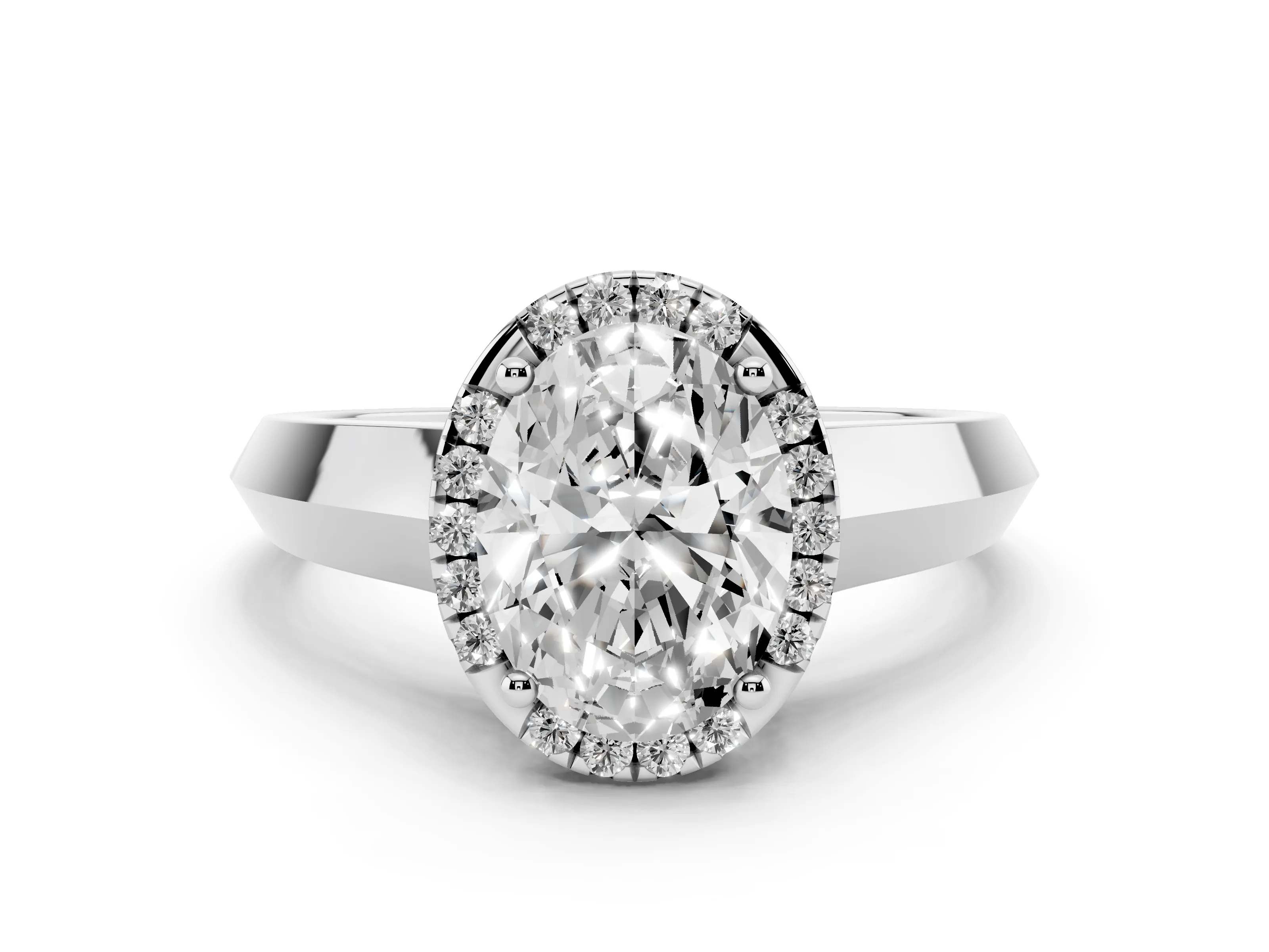 Oval Cut Diamond Halo Ring Set in Silver with Cathedral Band and Prong Setting