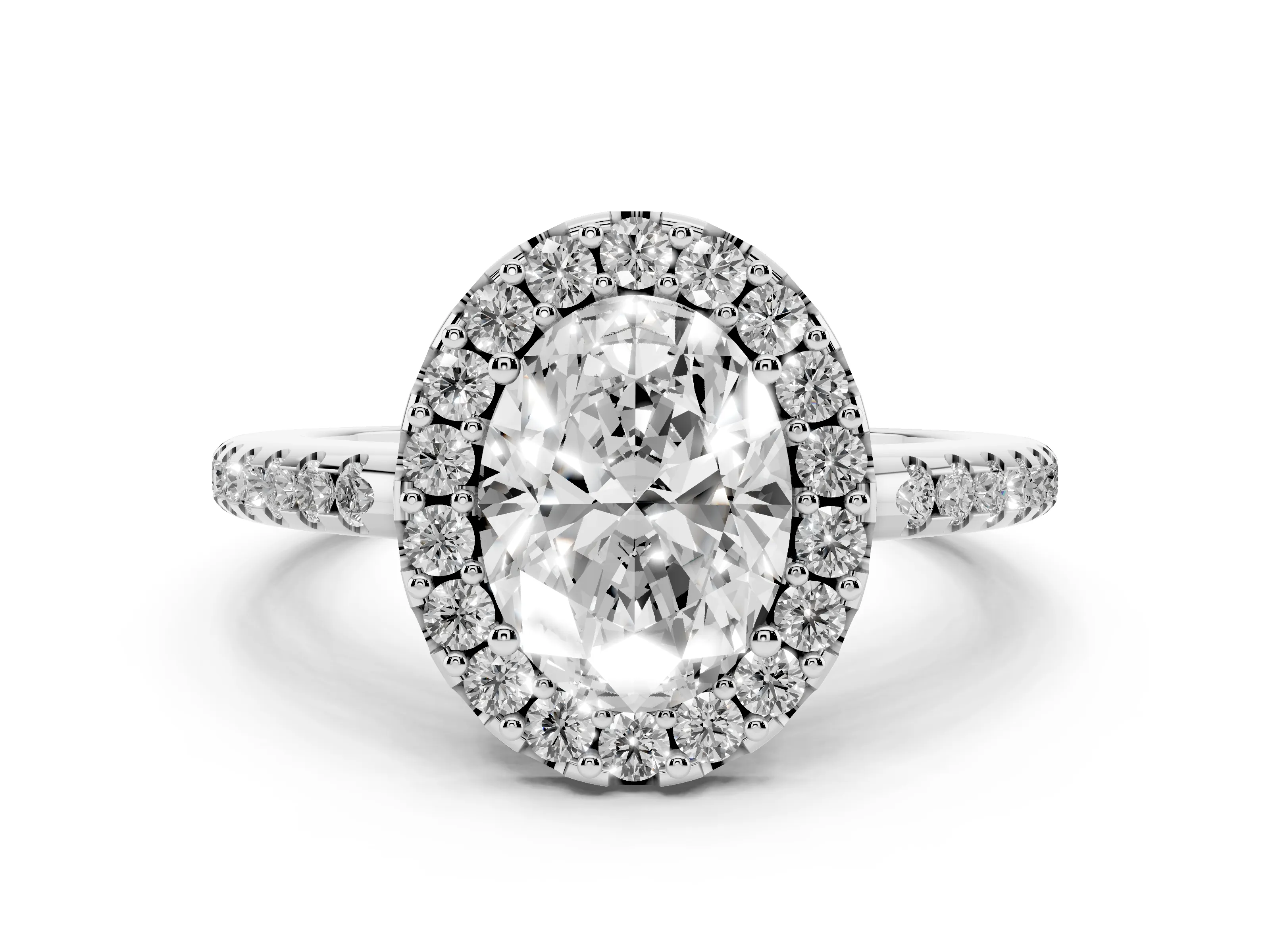 Oval Cut Diamond Pavé Halo Ring Set in Silver with Prong Setting
