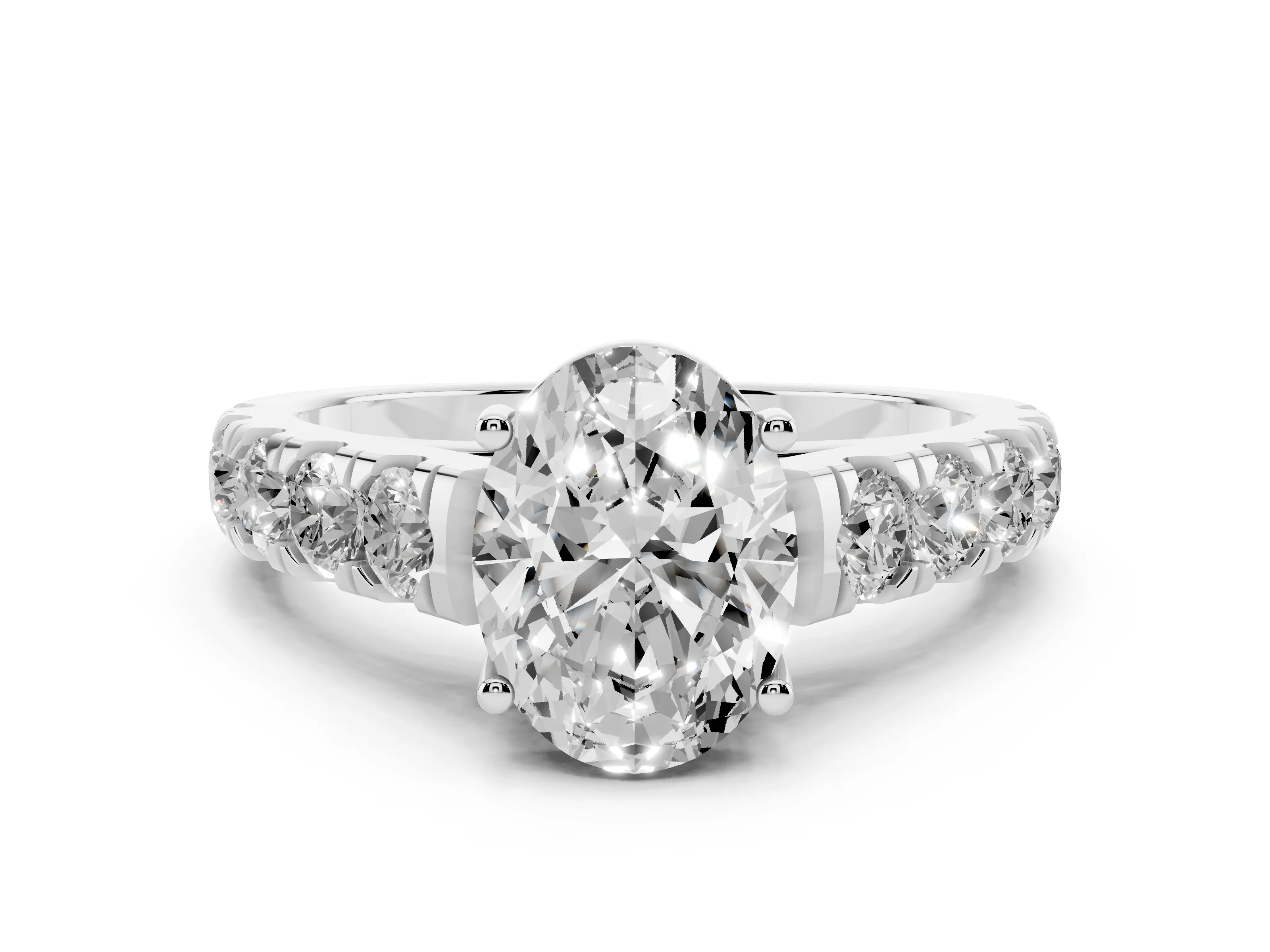 Oval Cut Diamond Solitaire Ring Set in Silver with Cut-Down Micro Pavé Band and Prong Setting