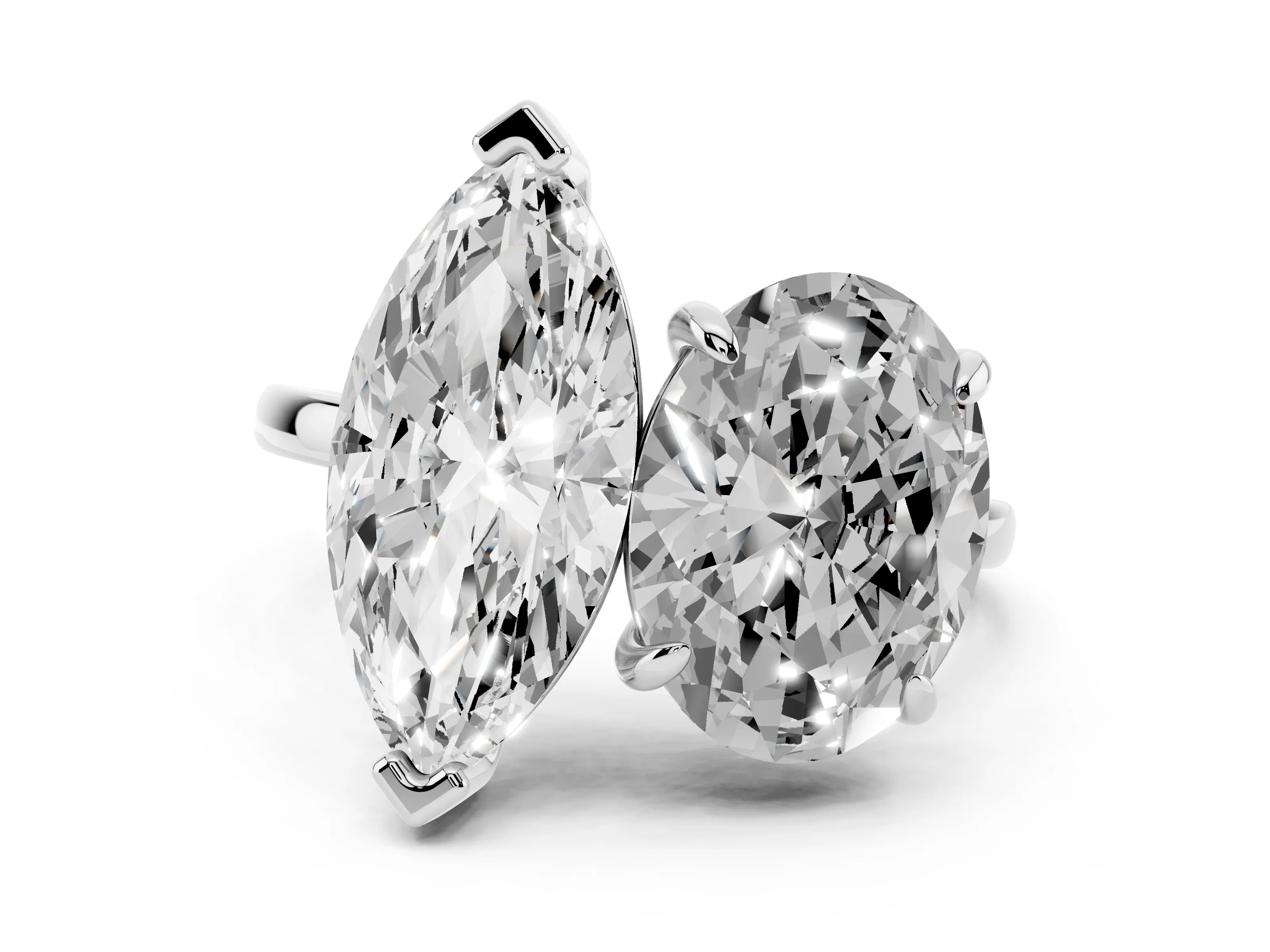Oval and Marquise Toi Moi Ring Set in Silver with Prong Setting and Plain Band