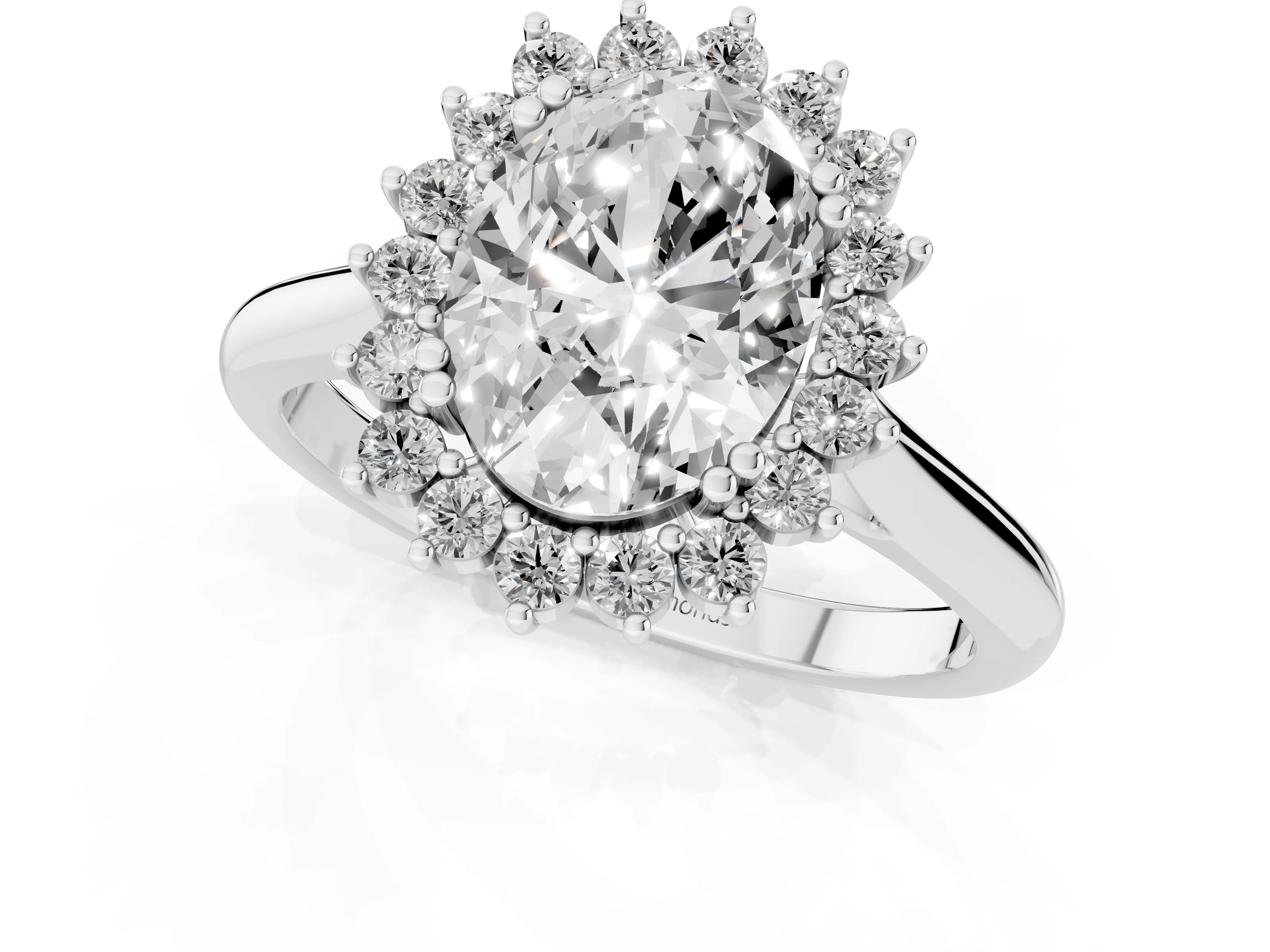 Oval Cut Diamond Halo Ring Set in Silver with Plain Solitaire Band and Prong Setting