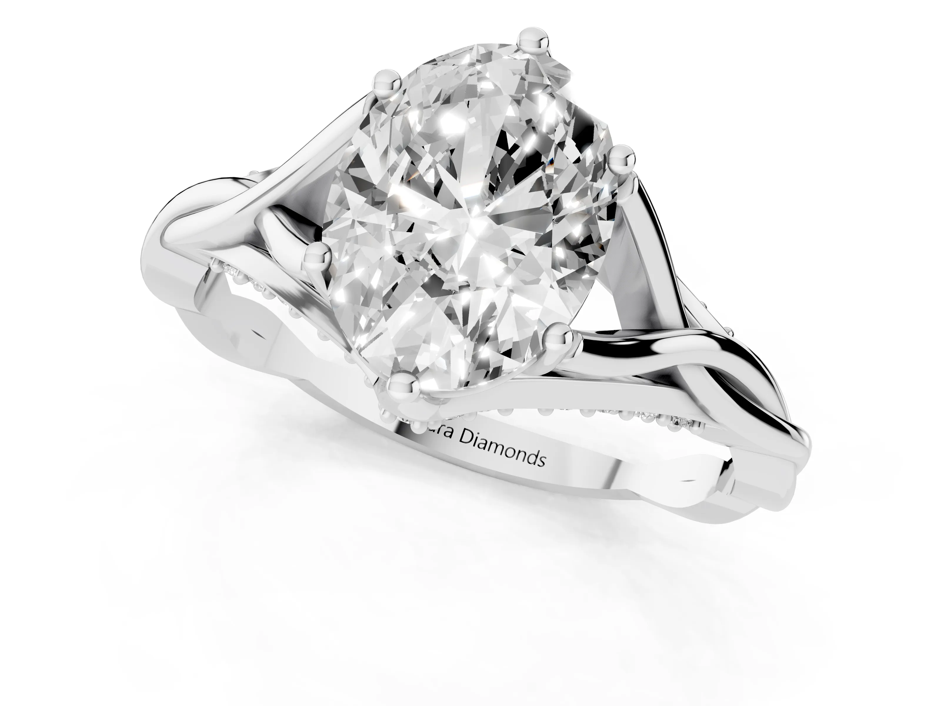 Oval Cut Diamond Intertwined Twist Band Solitaire Ring Set in White gold with Prong Setting