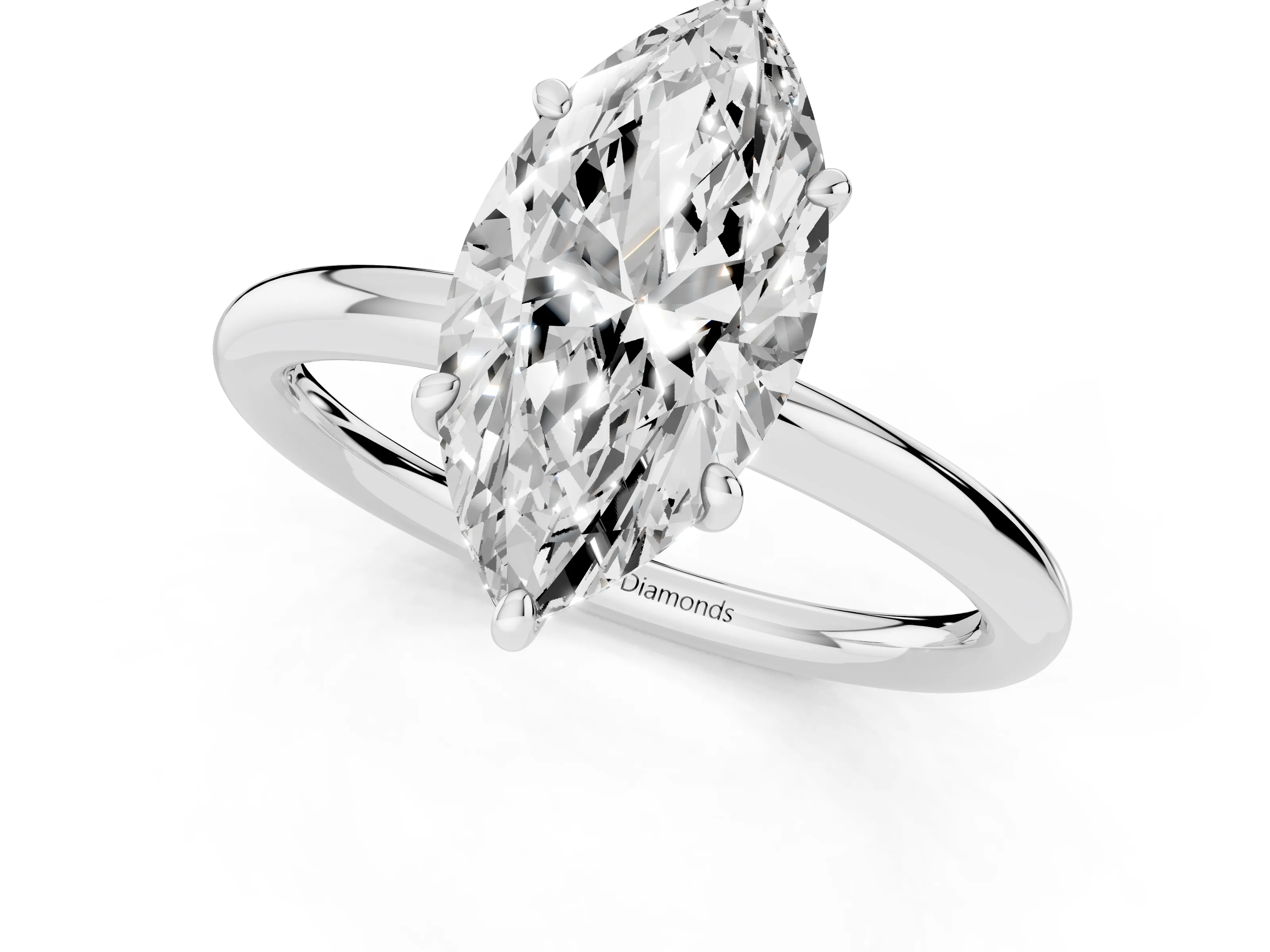 Oval Cut Diamond Solitaire Ring Set in White gold with Prong Setting on a Polished Plain Band