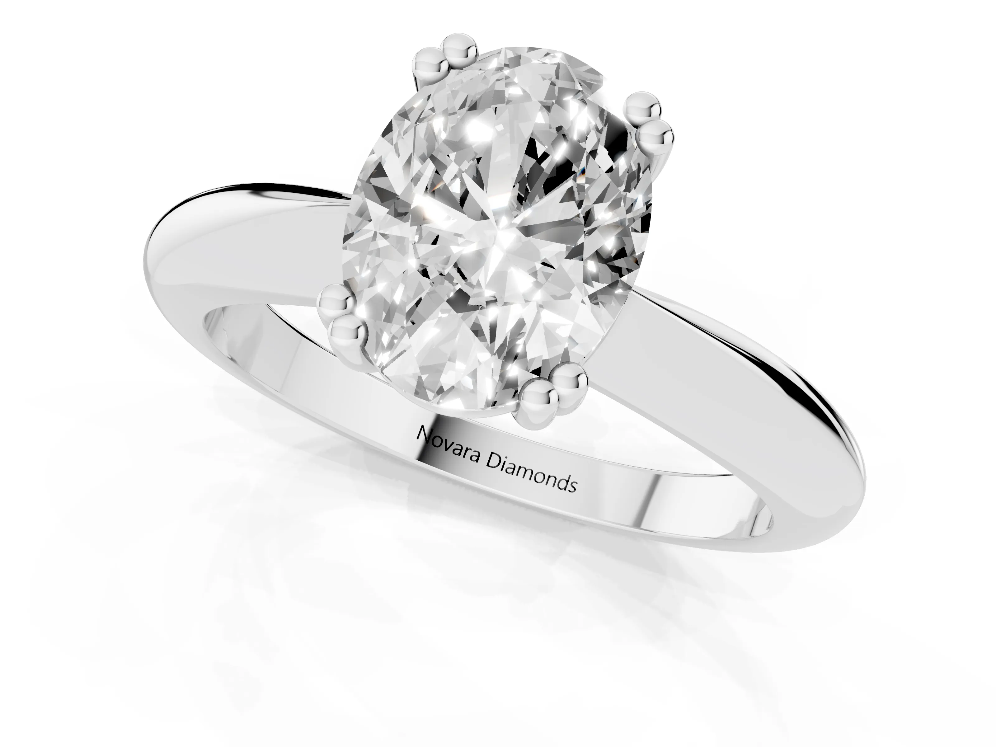 Oval Cut Diamond Solitaire Engagement Ring Set in Silver with Tapered Band and Prong Setting – second view