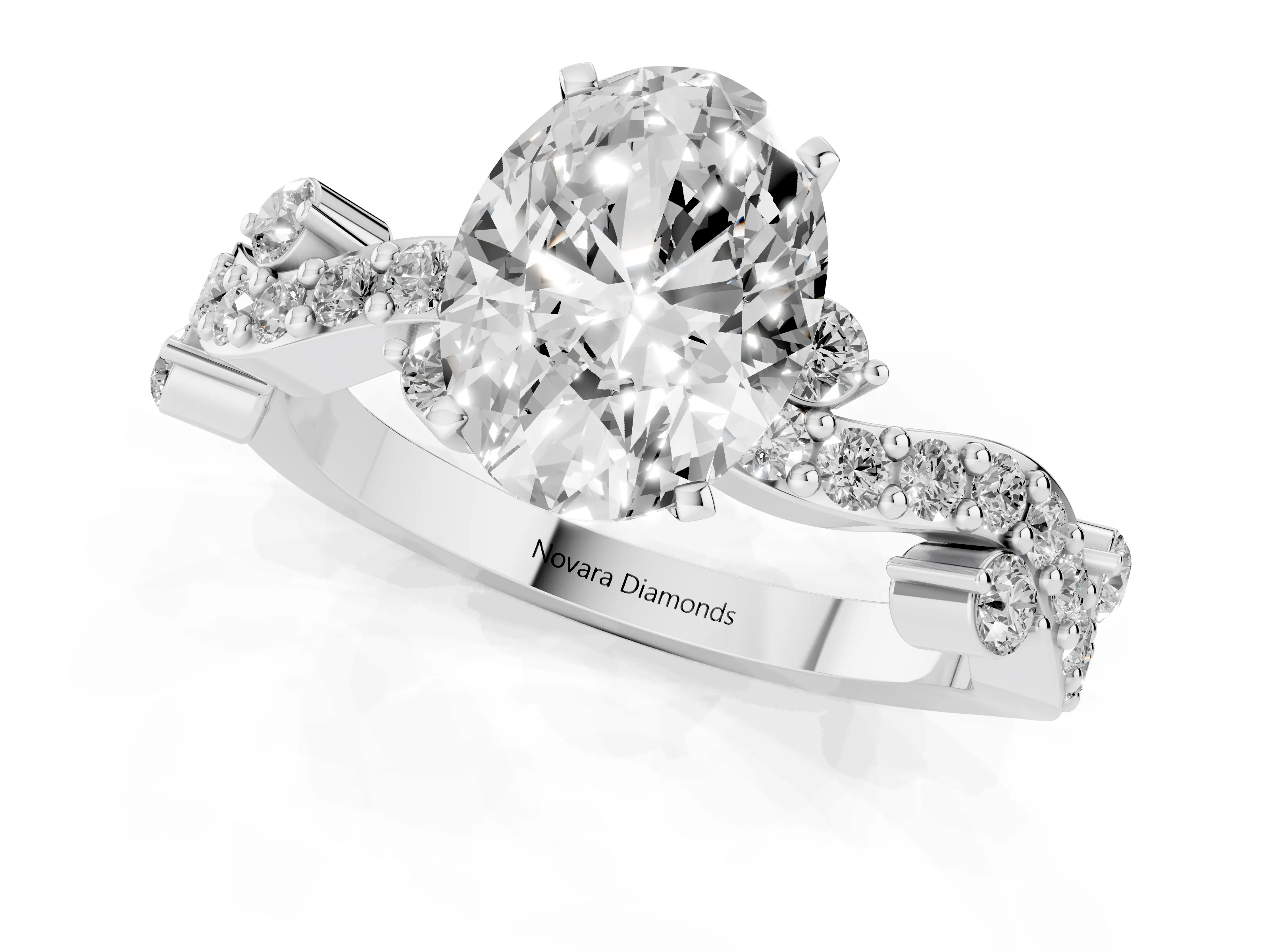Oval Cut Diamond Solitaire Twisted Band Set in Silver with Pavé Setting