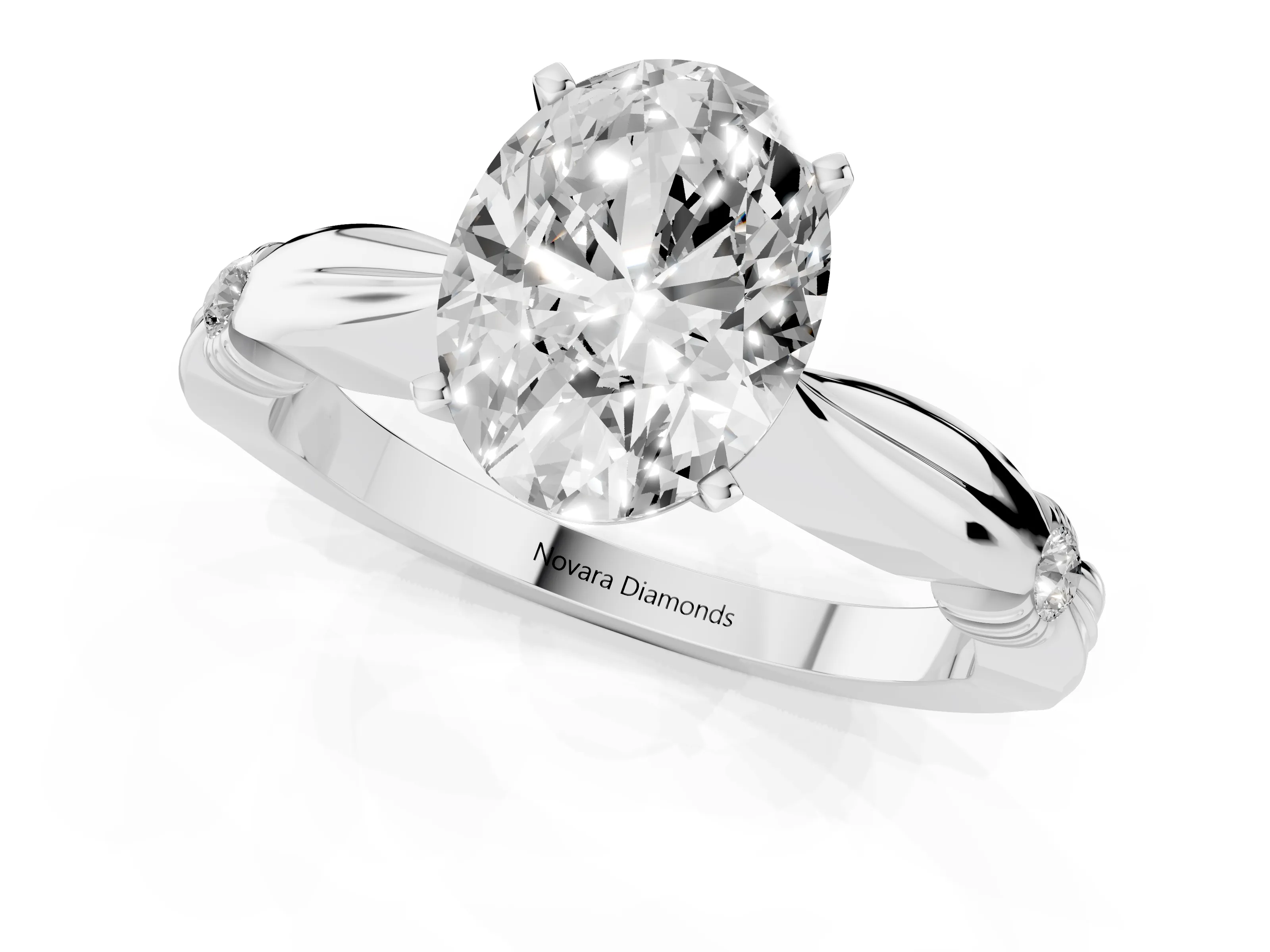 Oval Cut Diamond Solitaire Twisted Band Ring Set in Silver with Accent Stones and Prong Setting