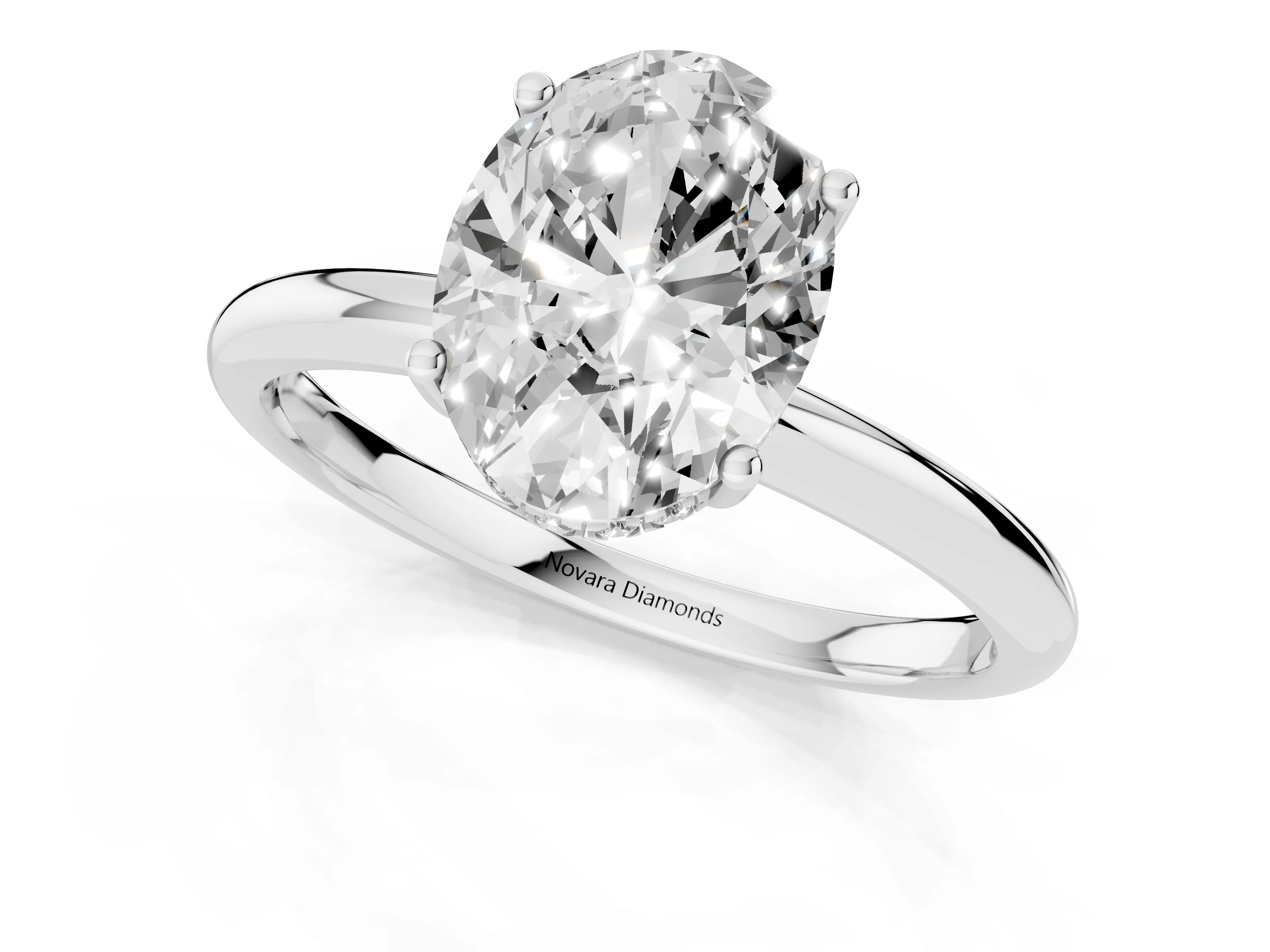 Oval Cut Diamond Solitaire Engagement Ring Set in Platinum with Prong Setting and Polished Band