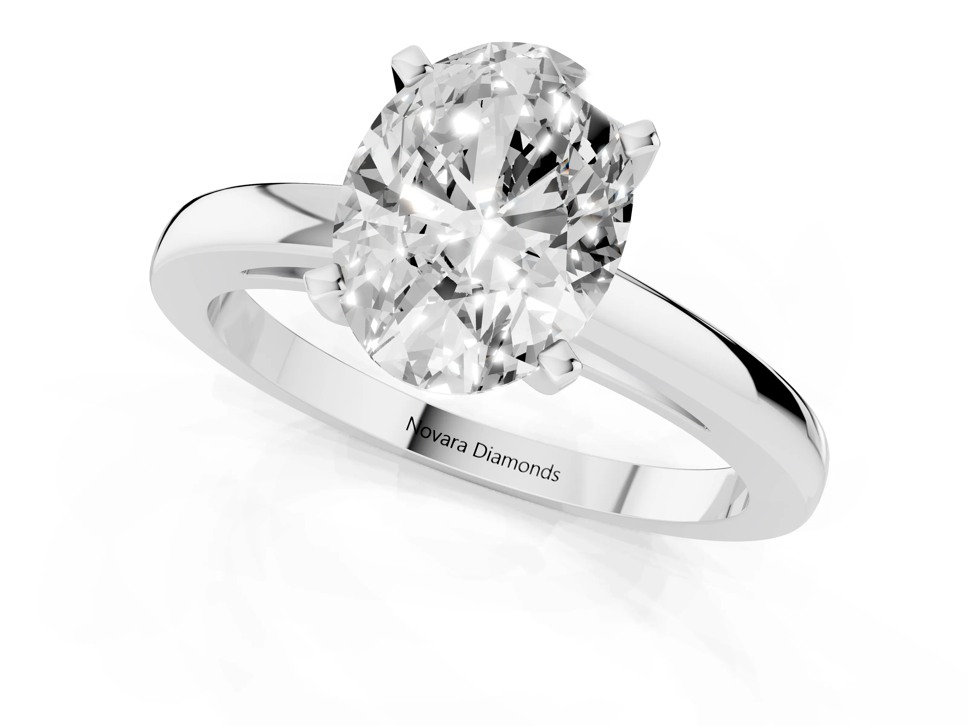 Oval Cut Diamond Solitaire Engagement Ring Set in Platinum with Prong Setting on a Classic Band