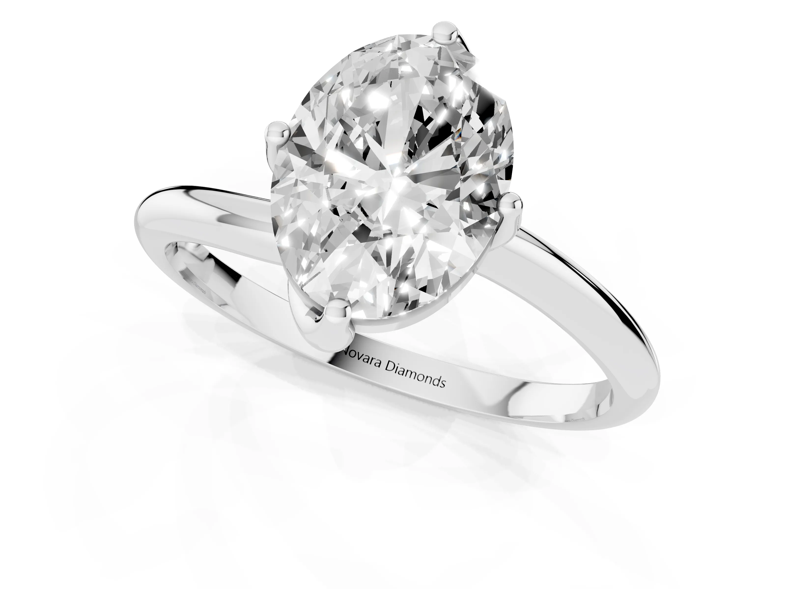 Oval Cut Diamond Solitaire Engagement Ring Set in Silver with Classic Plain Band