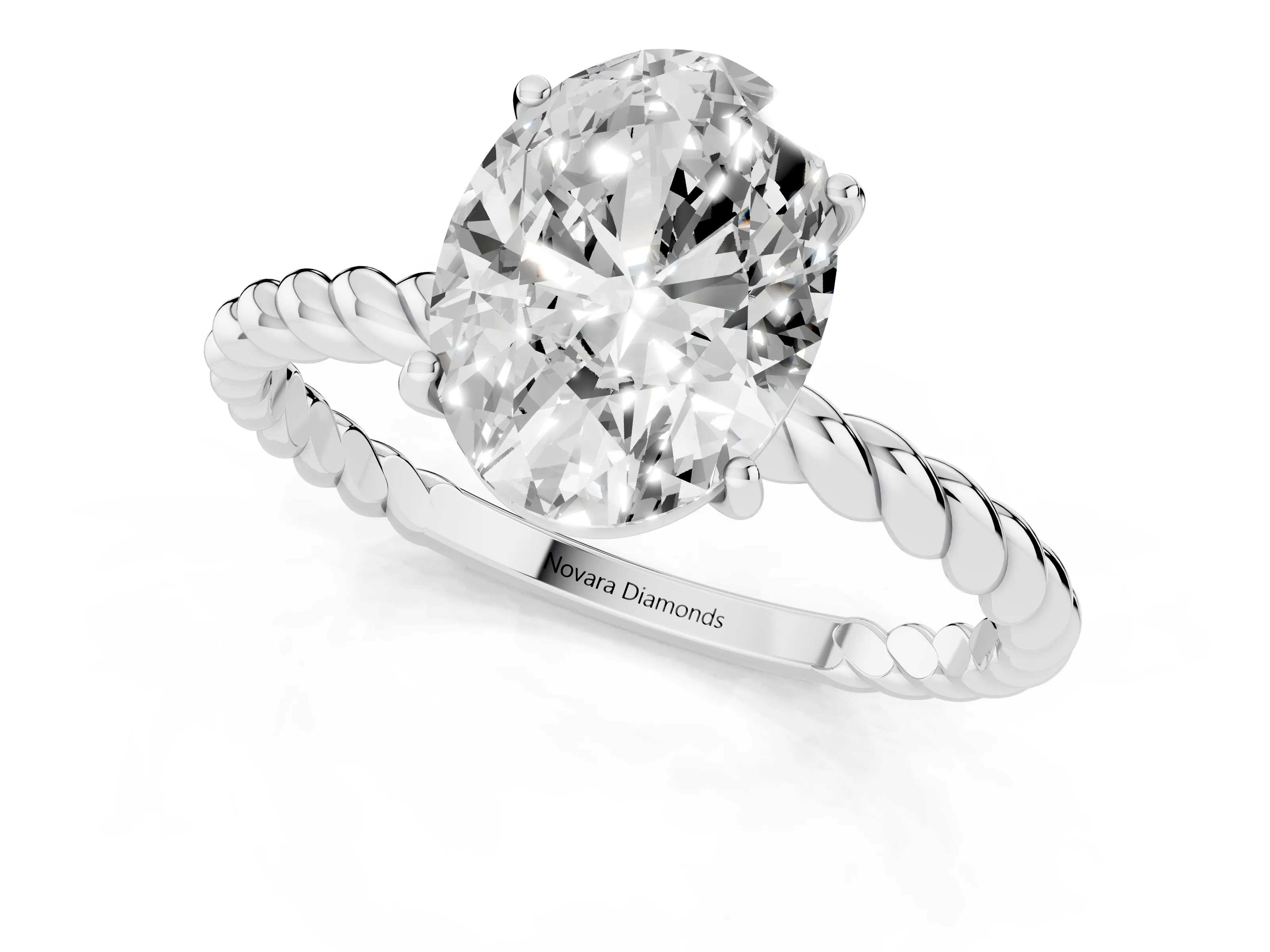 Oval Cut Diamond Solitaire Ring Set in White gold with Twist Band and Prong Setting