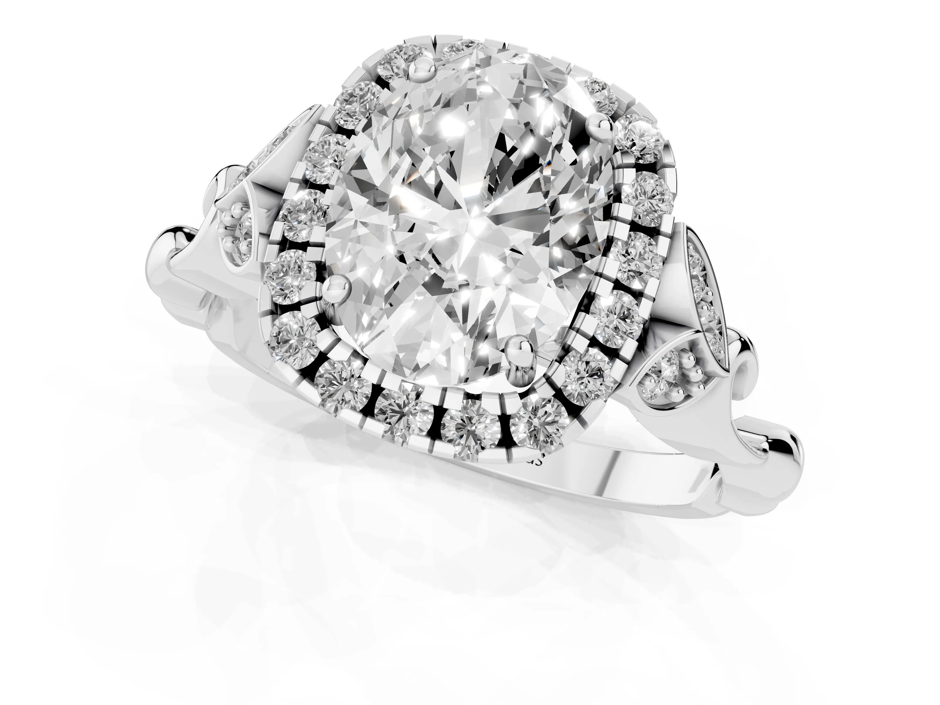 Oval Cut Diamond Halo Engagement Ring Set in Platinum with Vintage-Inspired Band and Prong Setting – second view