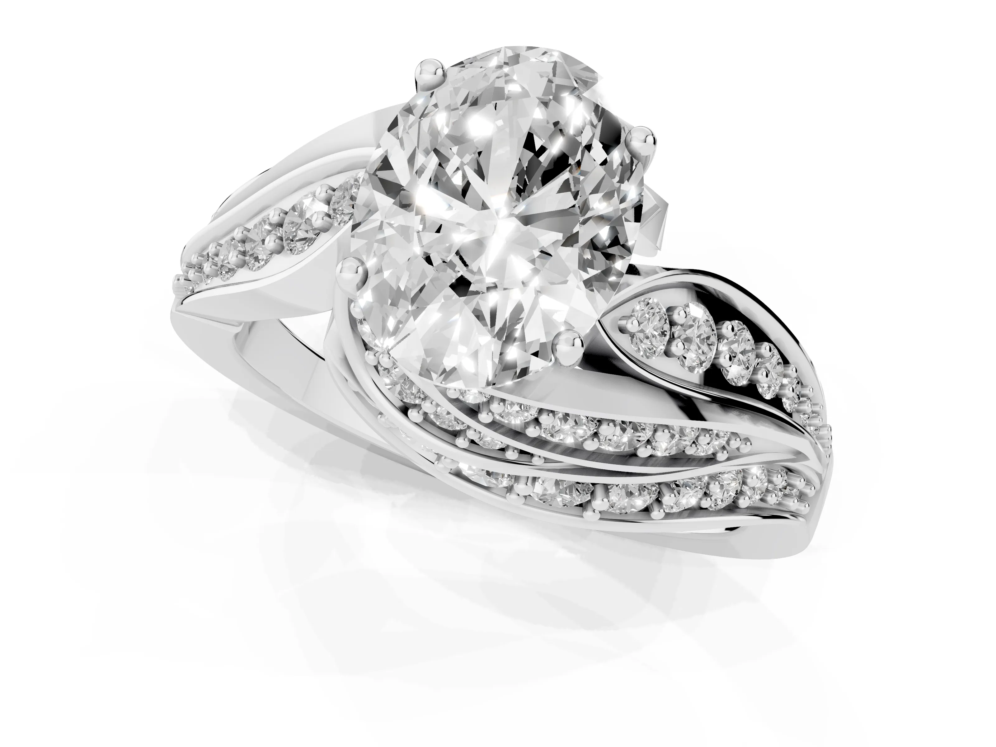 Oval Cut Diamond Solitaire Ring Set in Platinum with Layered Twist Pavé Band