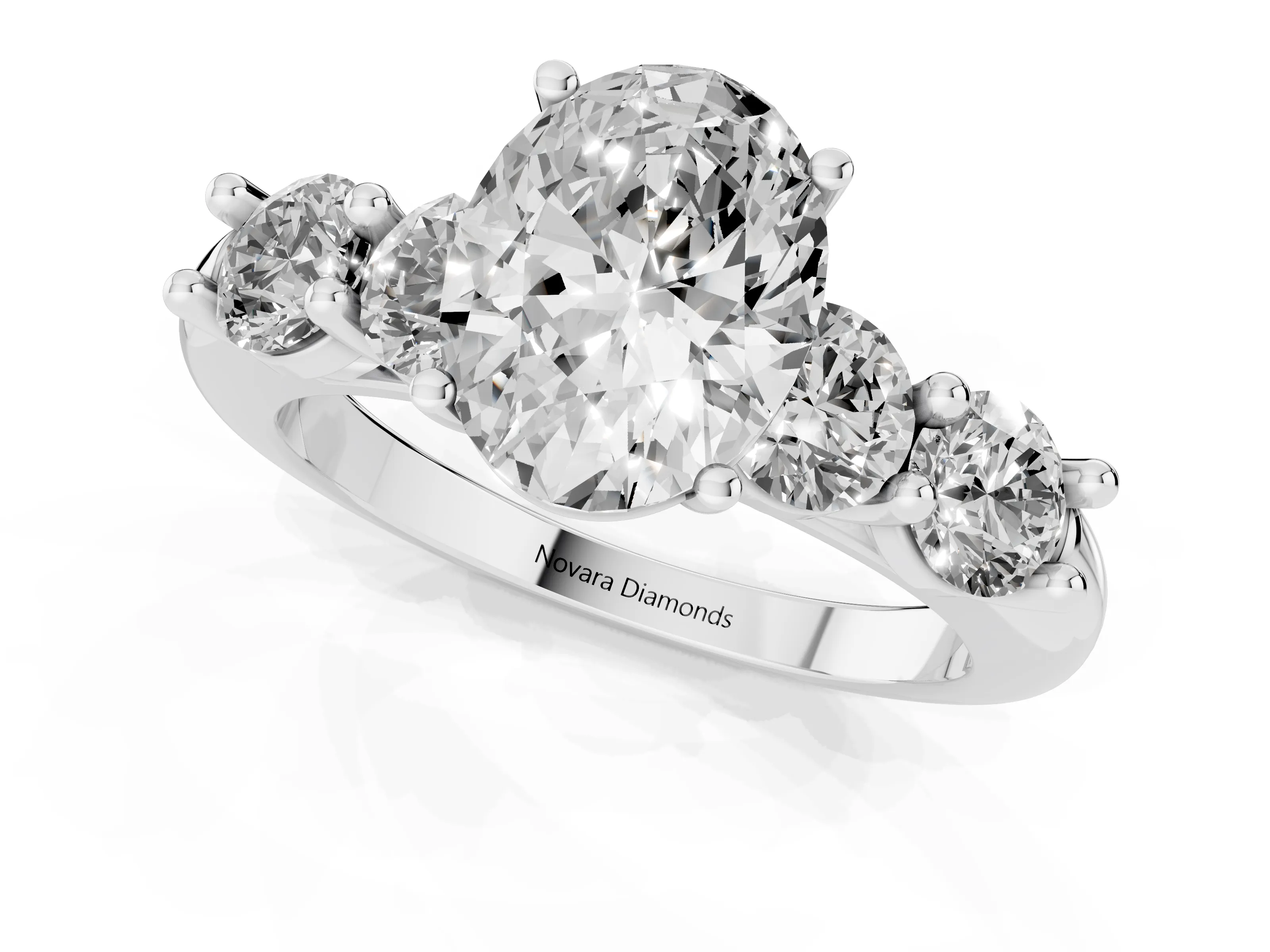 Oval Cut Diamond Five-Stone Prong Set Ring Set in Silver with Classic Band